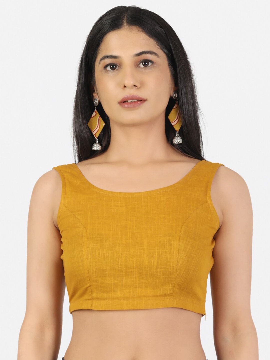 

Llajja Mustard Yellow Solid Pure Cotton Saree Blouse