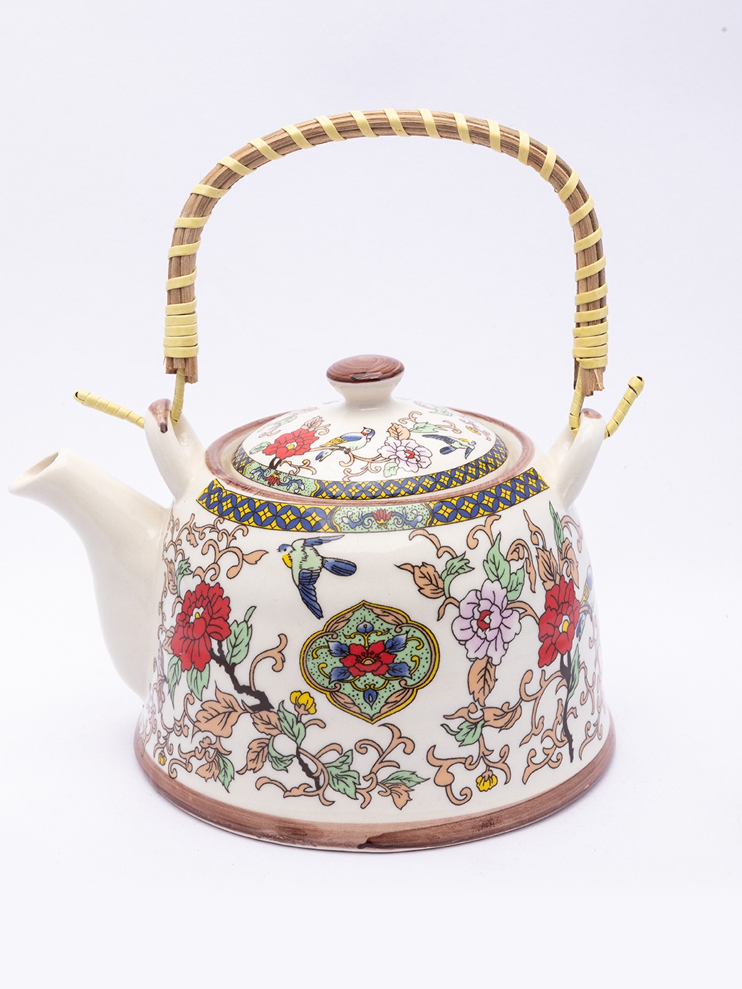 

MARKET99 White & Red 1 Pieces Hand Painted Ceramic Matte Tea Pot