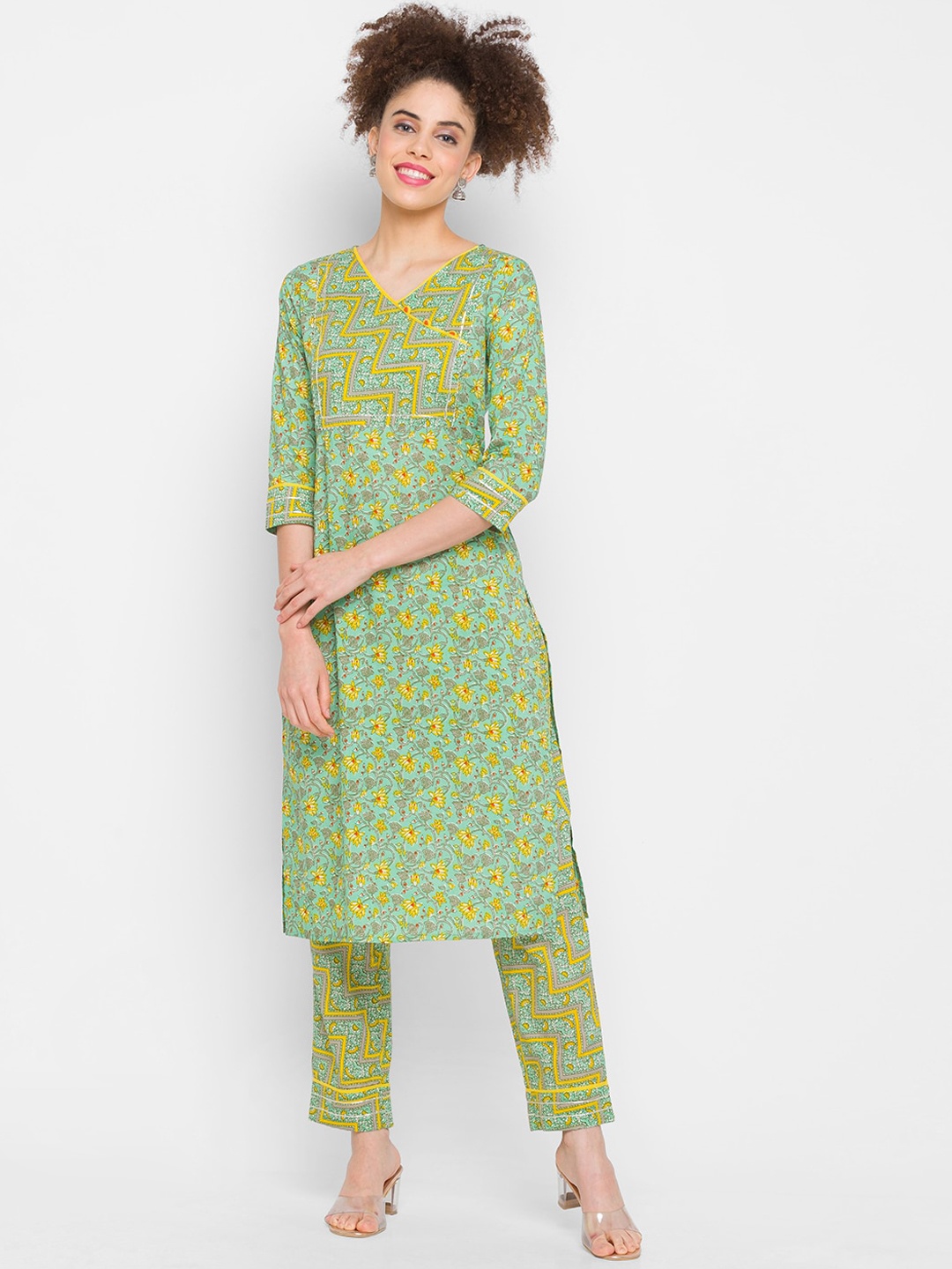

Globus Women Lime Green Ethnic Motifs Printed Kurta with Trousers