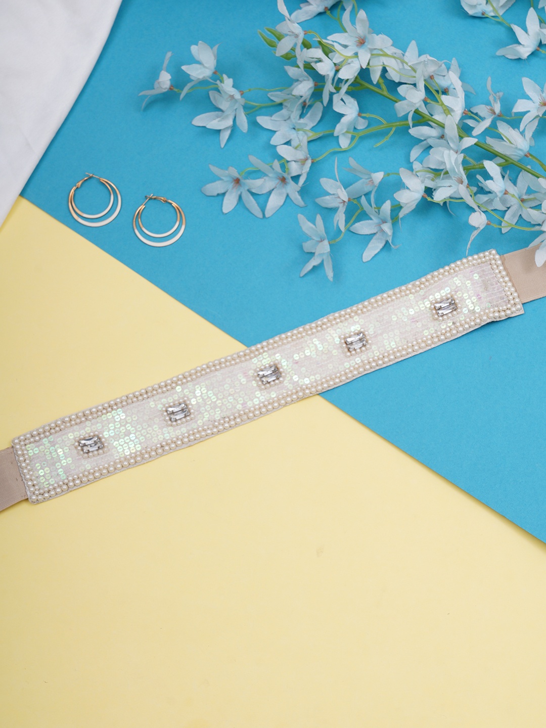 

FABBHUE Women White Embellished Belt
