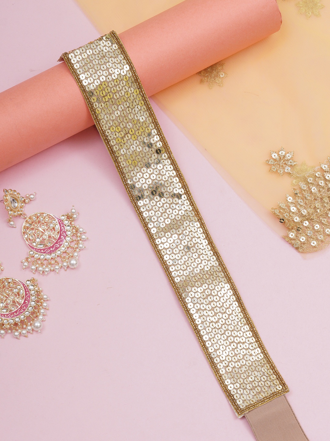 

FABBHUE Women Gold-Toned Sequinned Embellished Belt