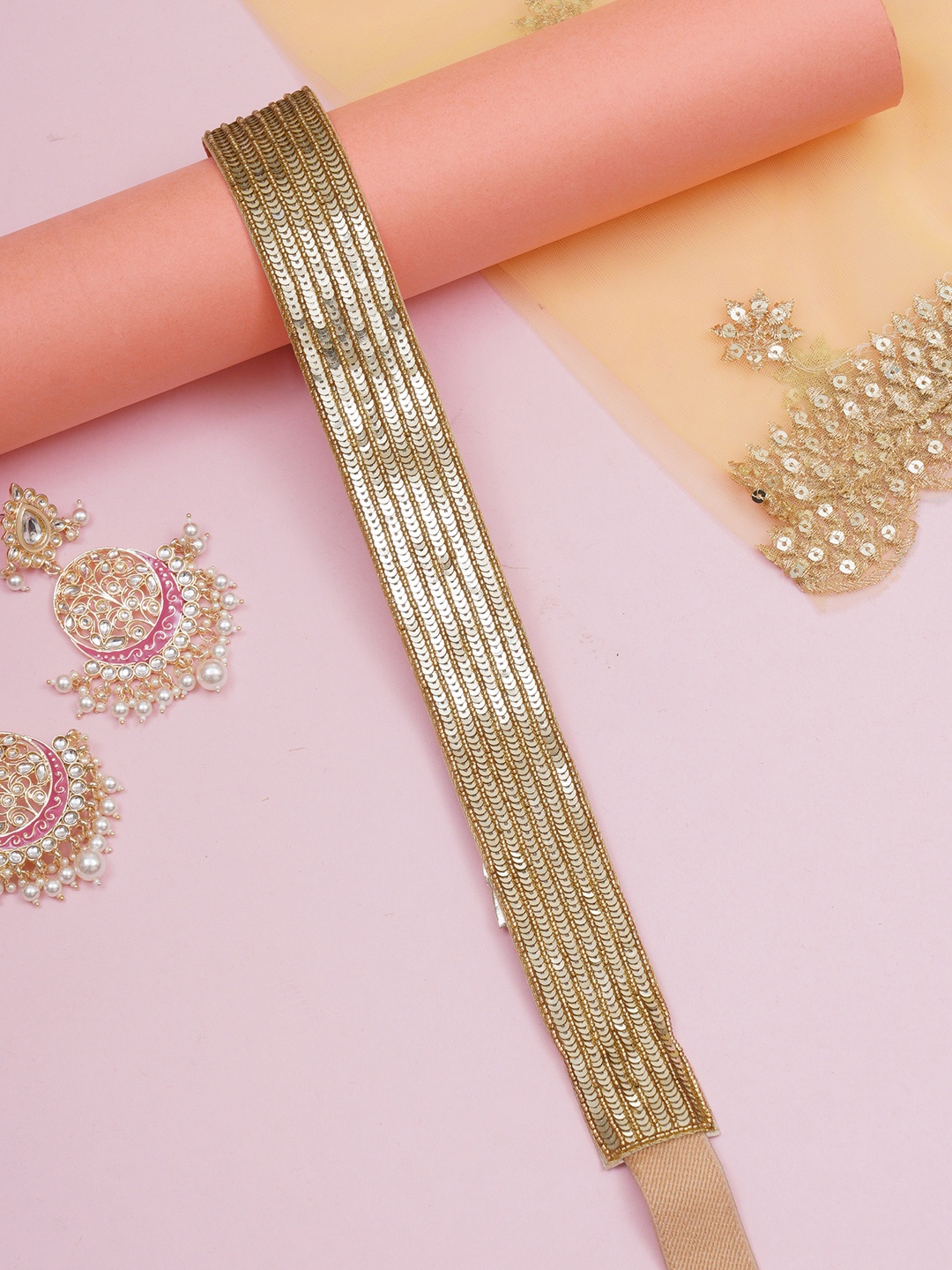 

FABBHUE Women Gold-Toned Embellished Cotton Belt