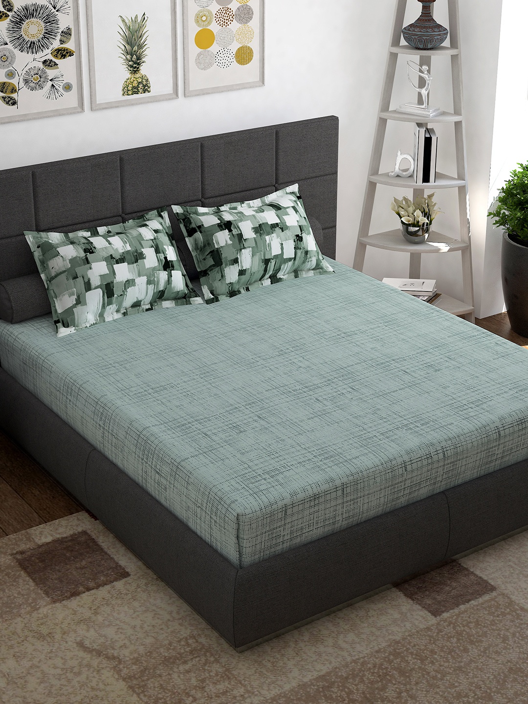 

Story@home Grey Green 144 TC Queen Bed Sheet with 2 Pillow Covers