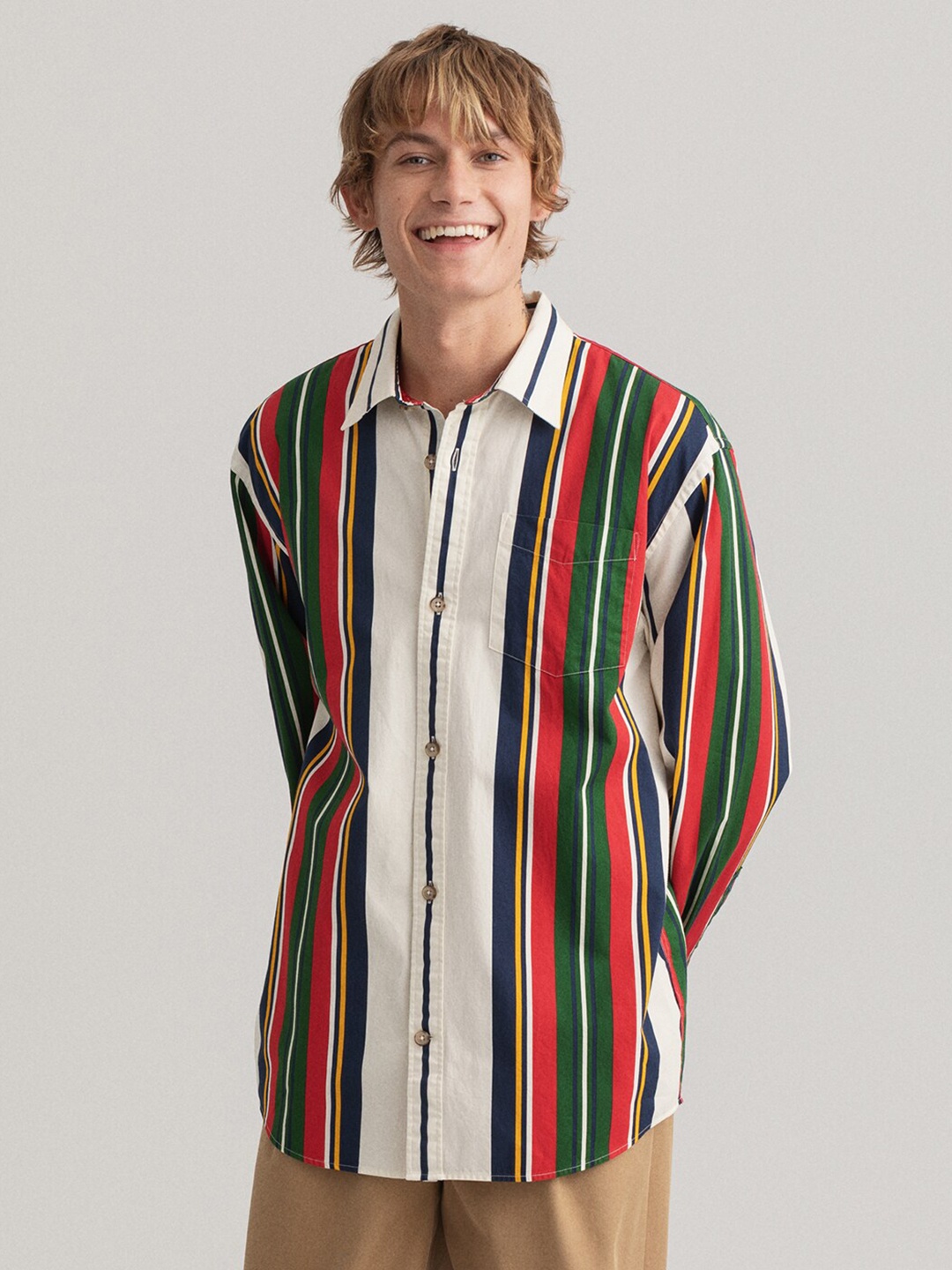 

GANT Men White Striped Casual Shirt