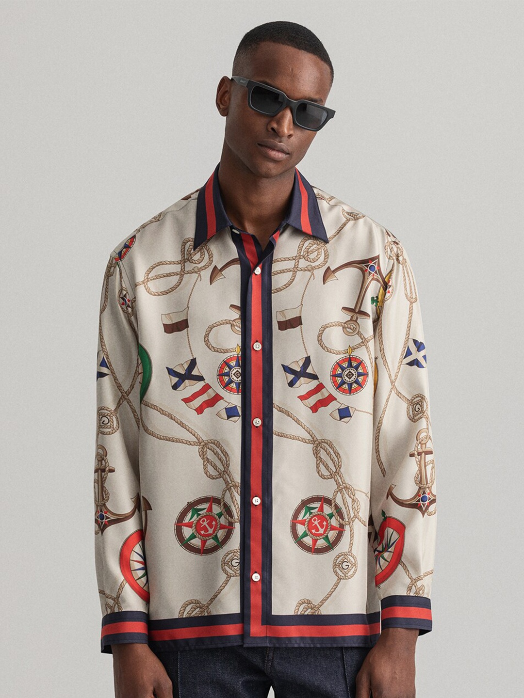 

GANT Men Cream-Coloured Printed Casual Shirt