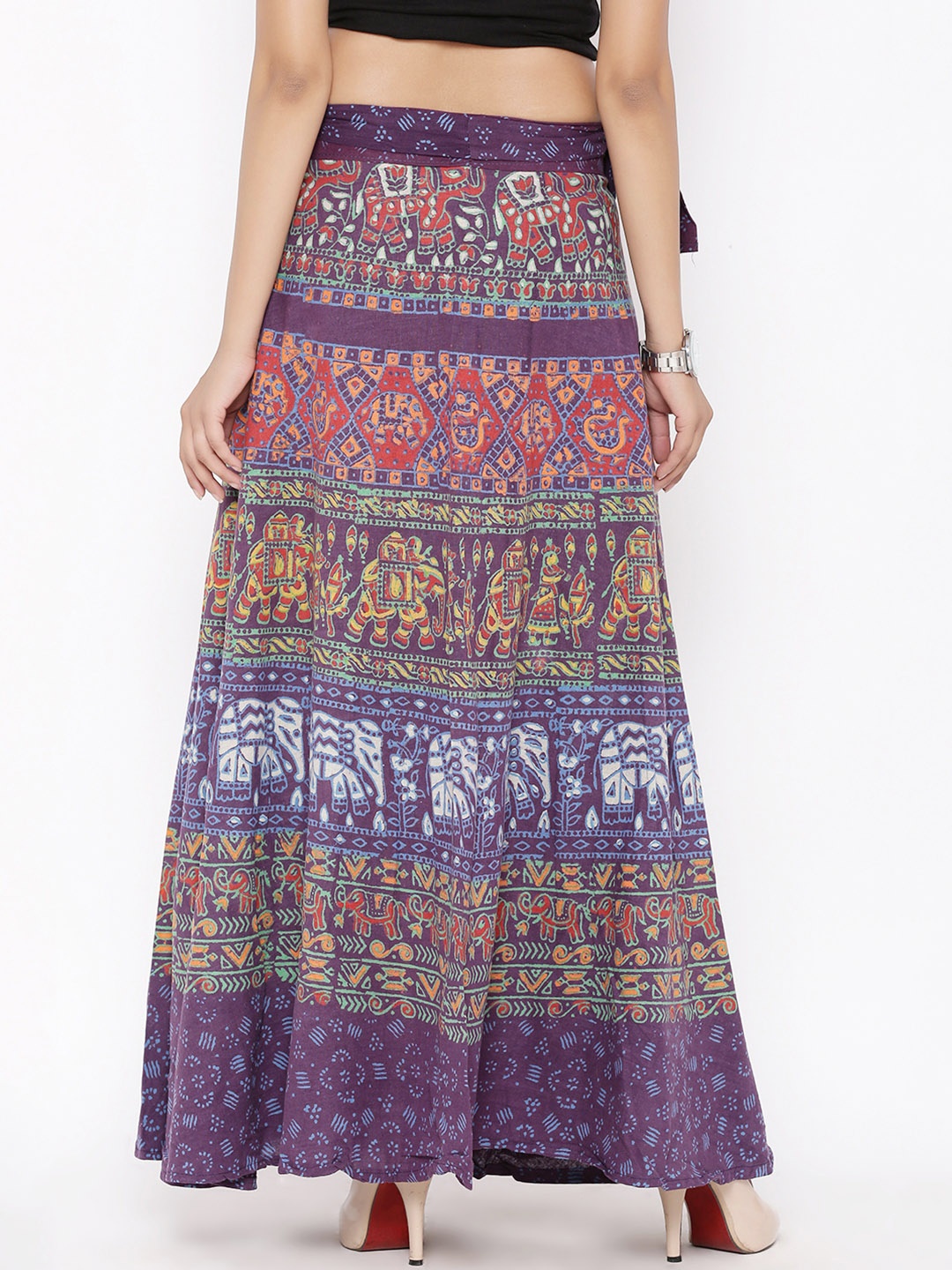 

SOUNDARYA Purple Ethnic Print Wrap-Around Maxi Skirt