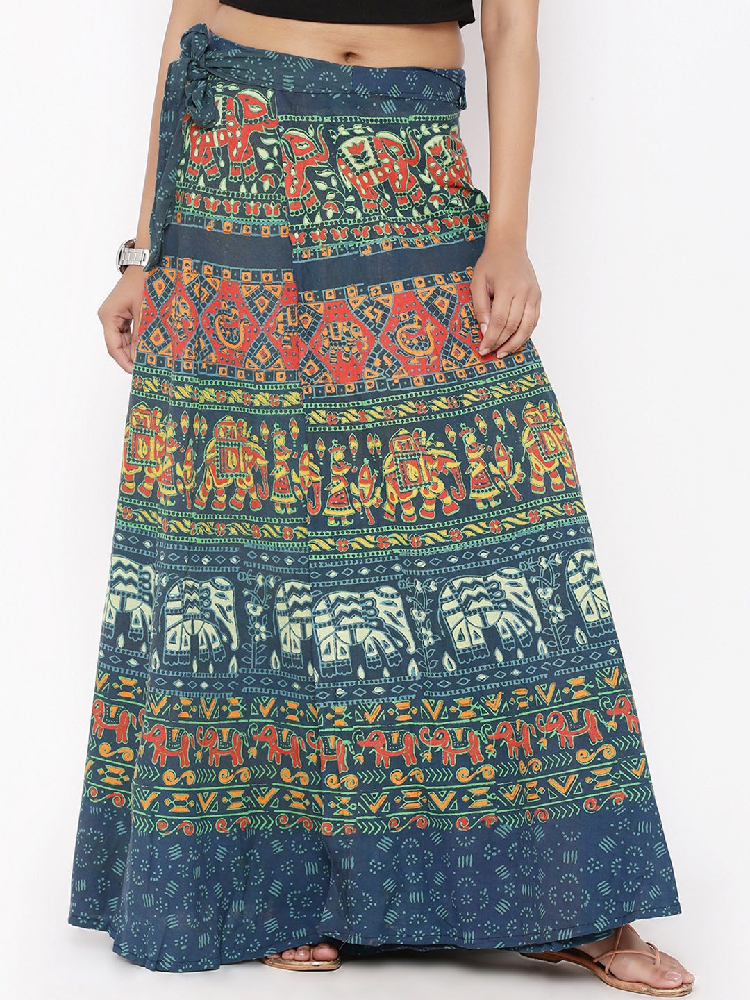 

SOUNDARYA Multicoloured Ethnic Print Wrap-Around Maxi Skirt, Multi