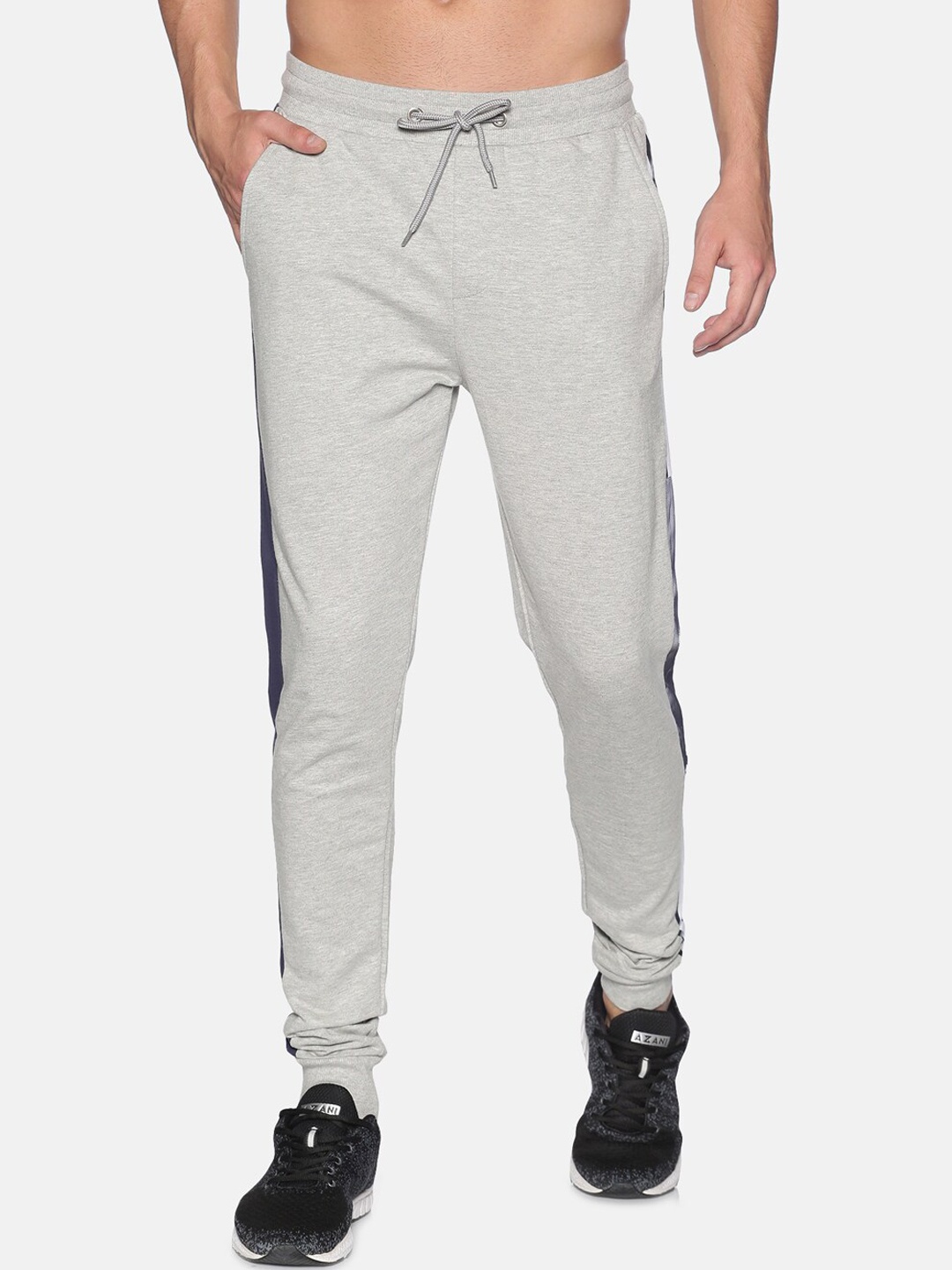 

UrGear Men Grey Melange & Navy Blue Side Striped Cotton Joggers