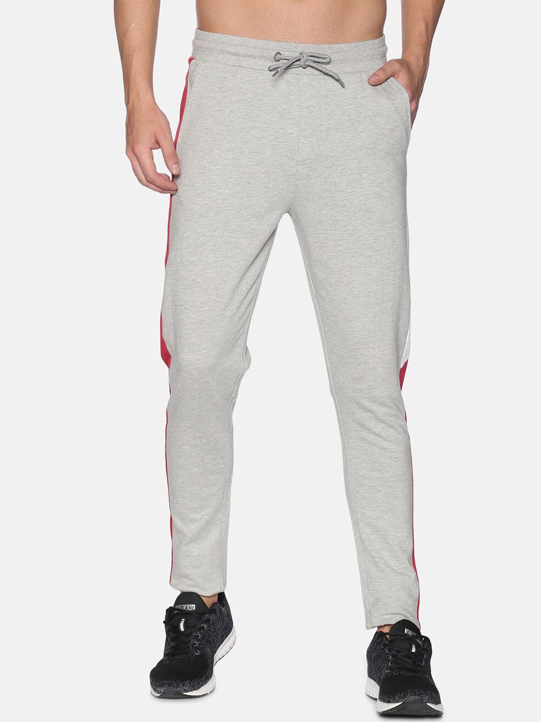 

UrGear Men Grey Melange & Red Colourblocked Cotton Track Pants