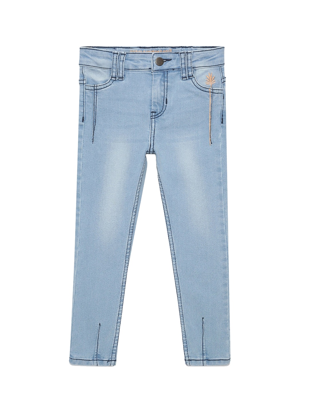 

UNDER FOURTEEN ONLY Girls Blue Slim Fit Low Distress Heavy Fade Jeans