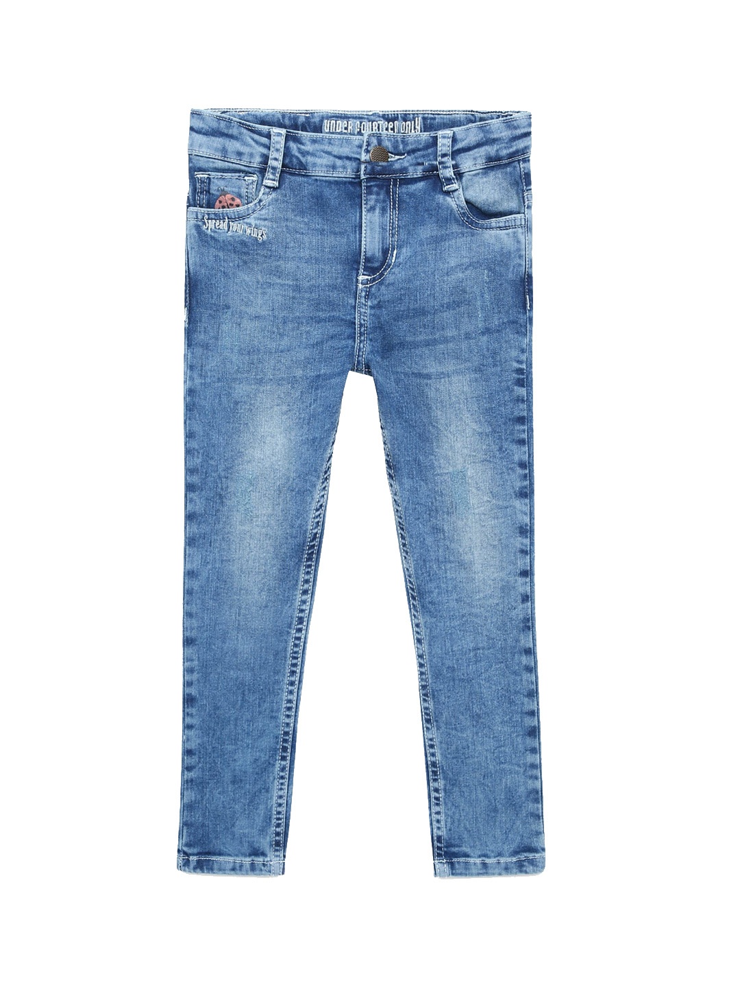 

UNDER FOURTEEN ONLY Girls Blue Skinny Fit Heavy Fade Jeans
