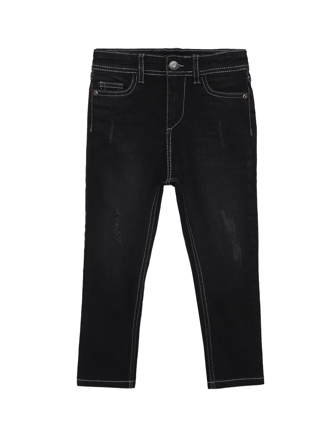 

UNDER FOURTEEN ONLY Boys Black Slim Fit Low Distress Jeans