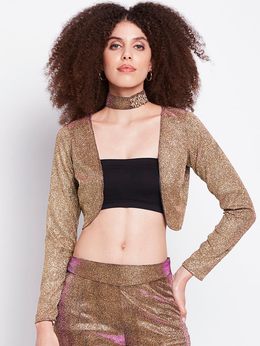 

Ira Soleil Women Golden Lightweight Bolero Jacket, Gold
