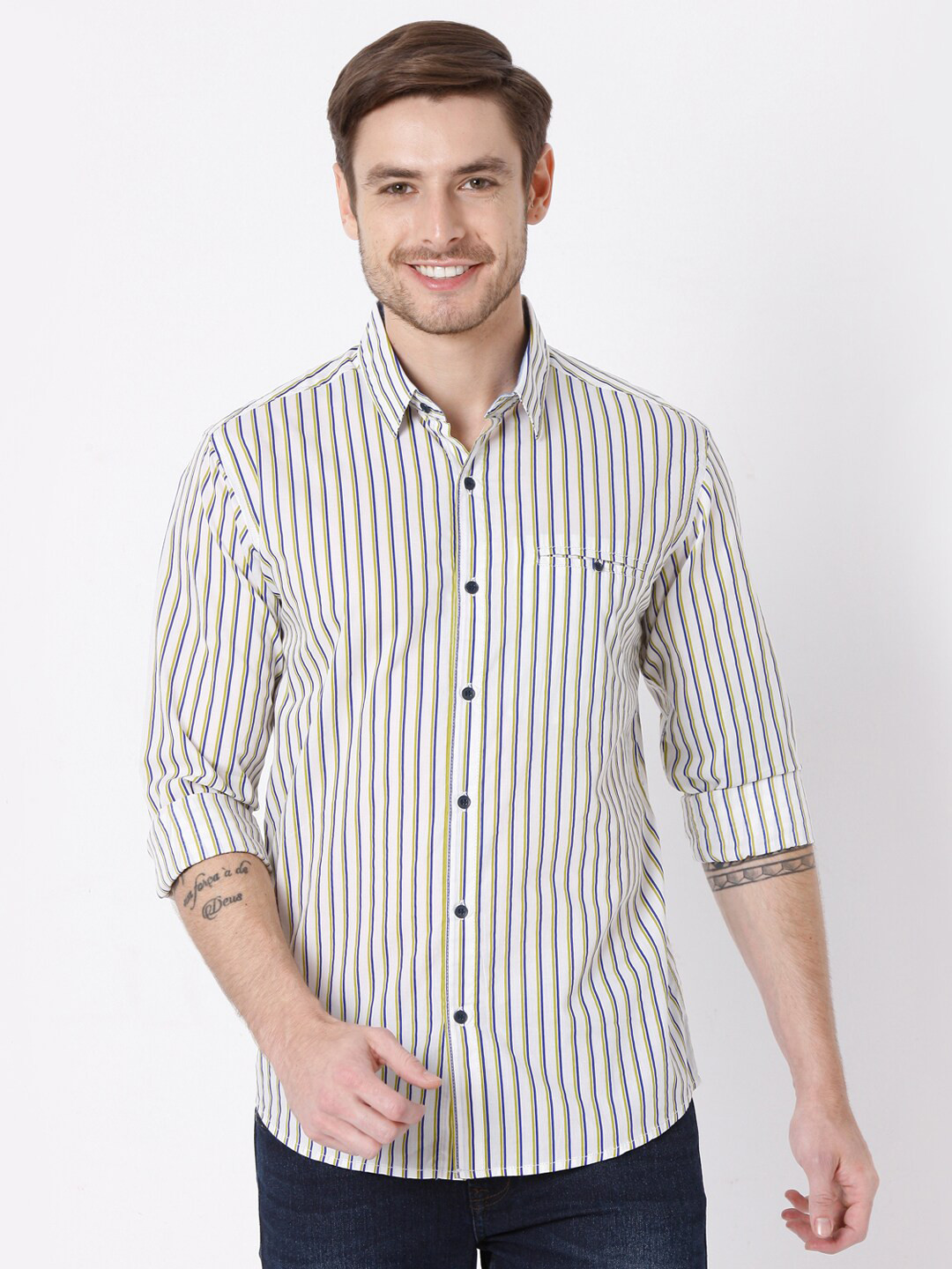 

Mufti Men White Slim Fit Striped Casual Shirt
