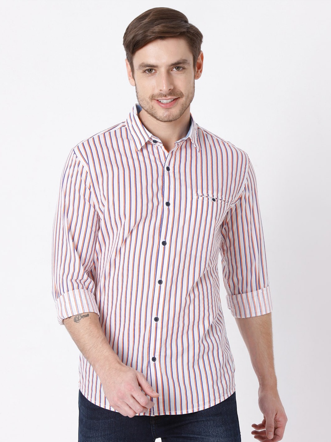 

Mufti Men White Slim Fit Striped Casual Shirt