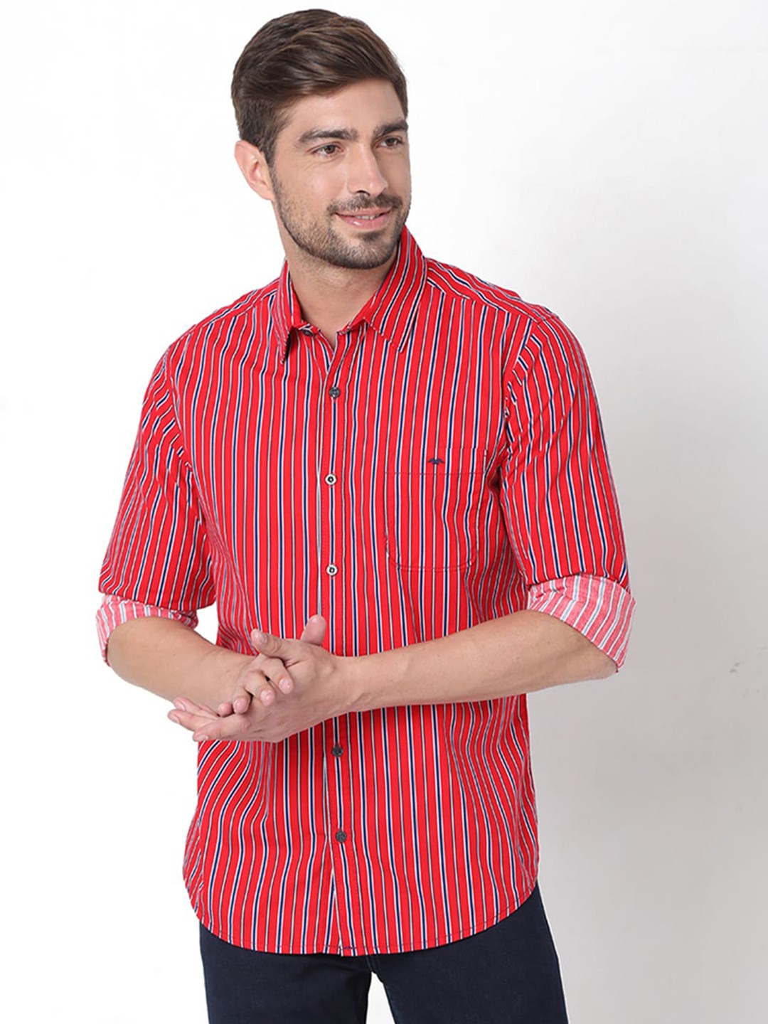 

Mufti Men Red Slim Fit Striped Casual Shirt