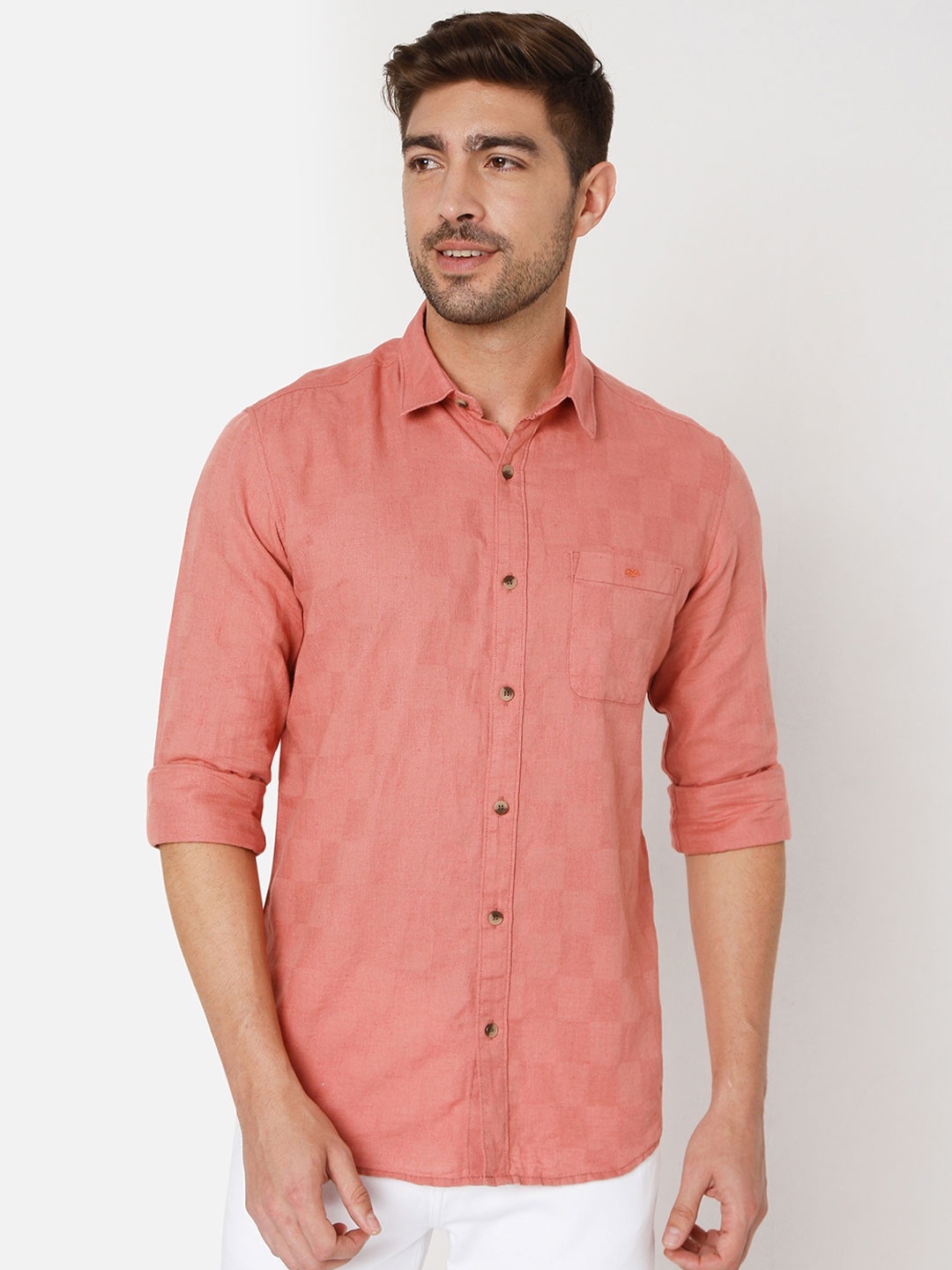 

Mufti Men Pink Slim Fit Casual Shirt