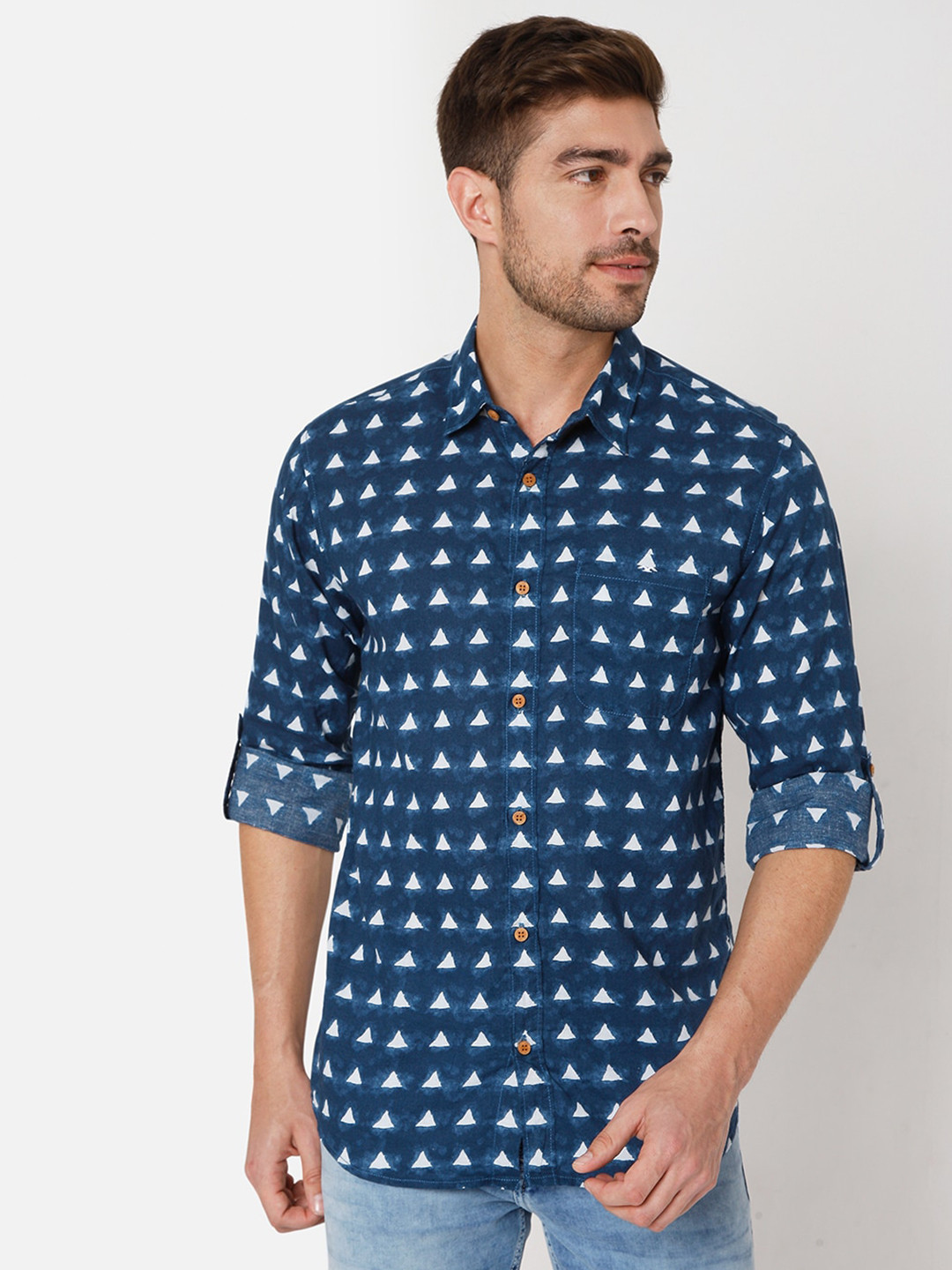 

Mufti Men Blue Slim Fit Printed Casual Cotton Shirt