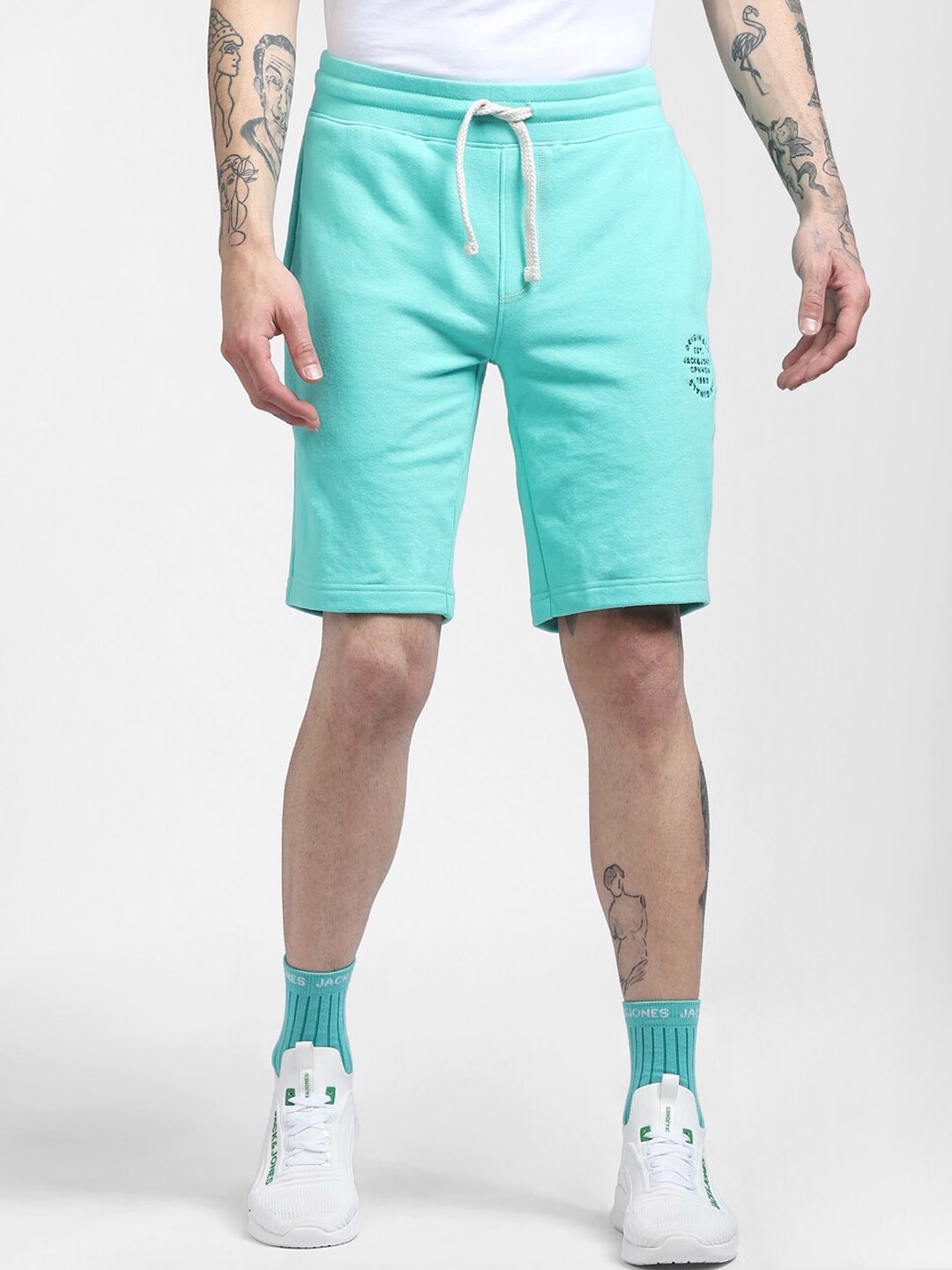 

Jack & Jones Men Turquoise Blue Cotton Sports Shorts