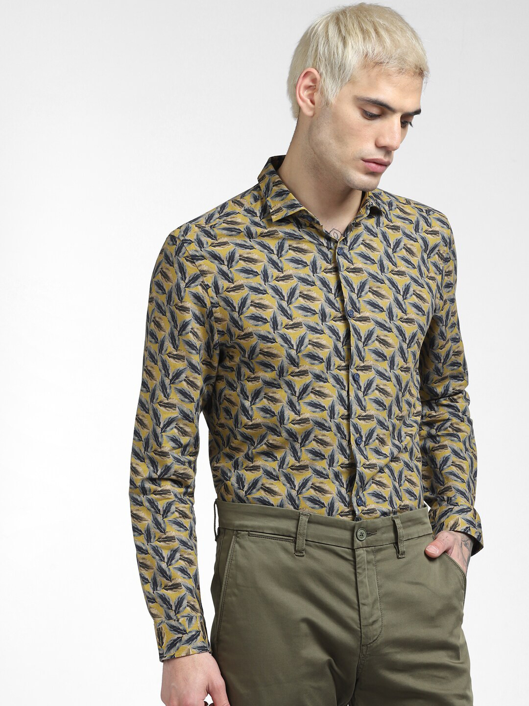 

Jack & Jones Men Olive Green Slim Fit Casual Cotton Shirt