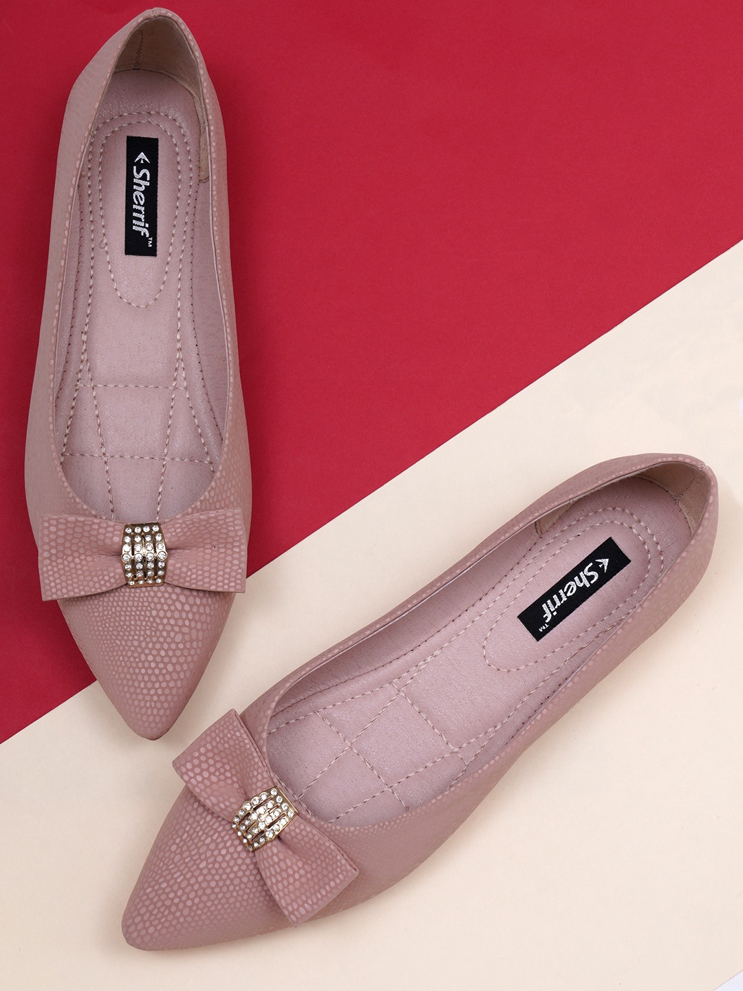 

Sherrif Shoes Women Nude-Coloured Printed Ballerinas with Bows