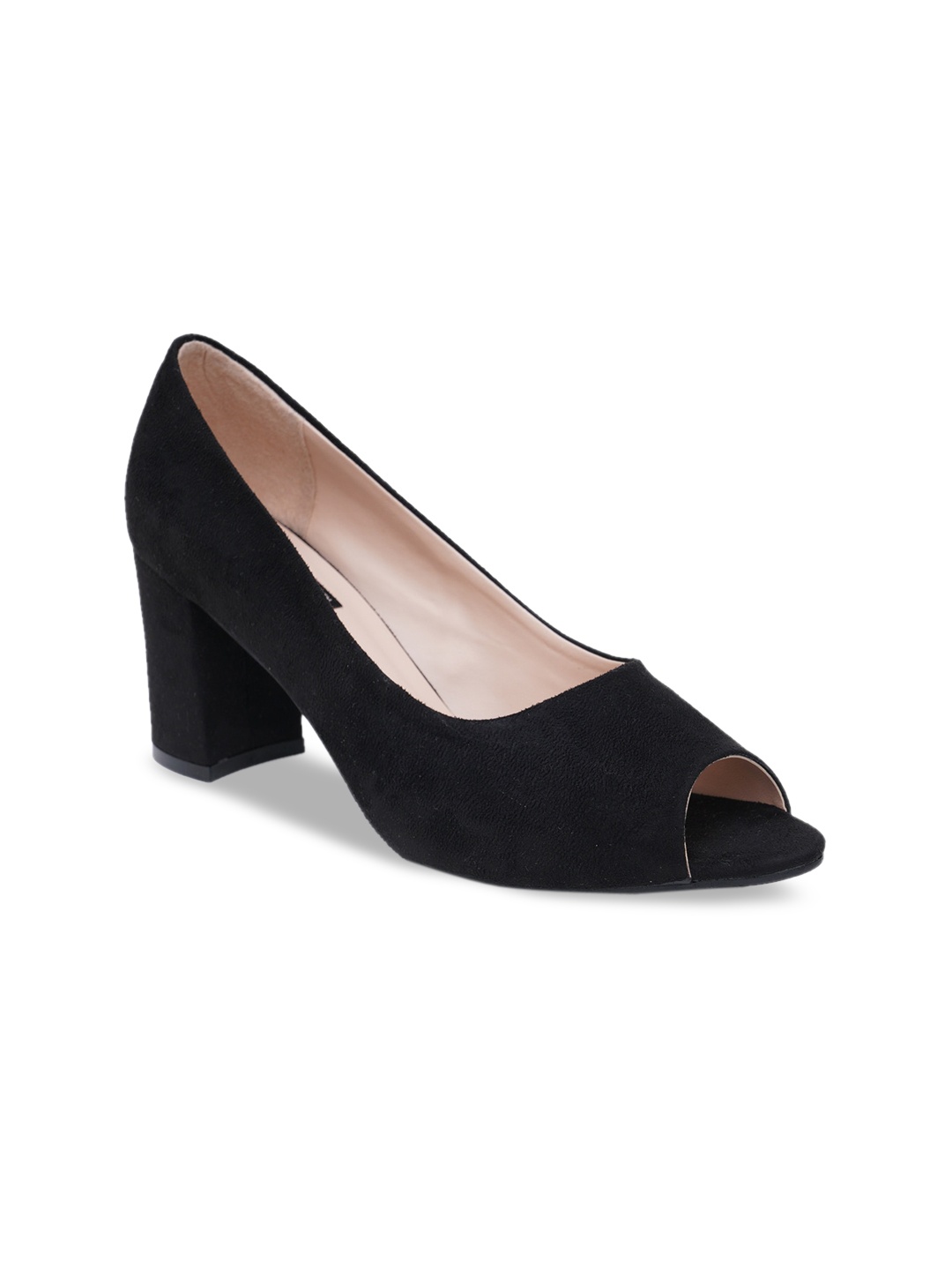 

Sherrif Shoes Women Black Velvet Block Peep Toes