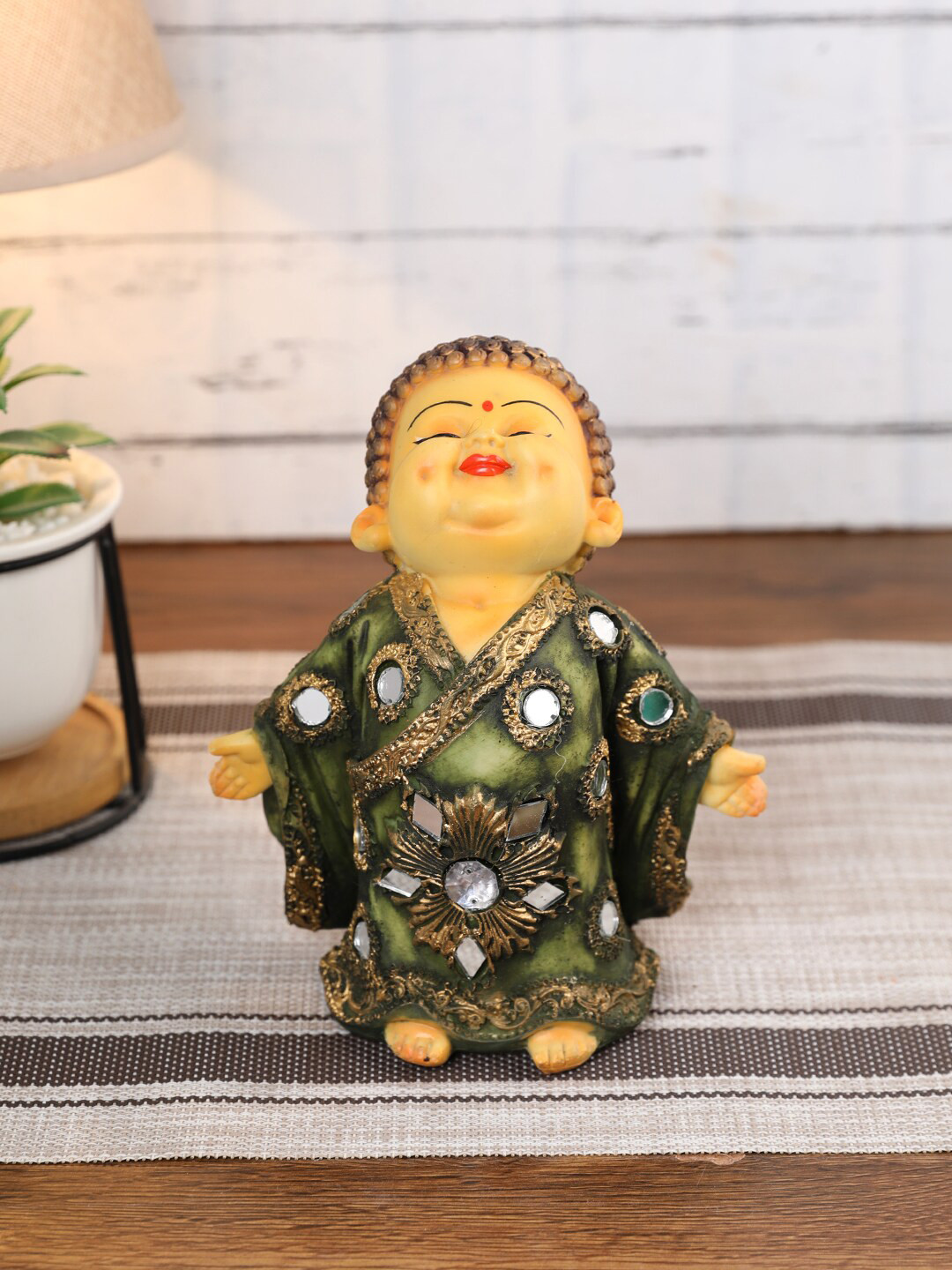 

CraftVatika Olive Green Monk Buddha Idols Statue Showpiece