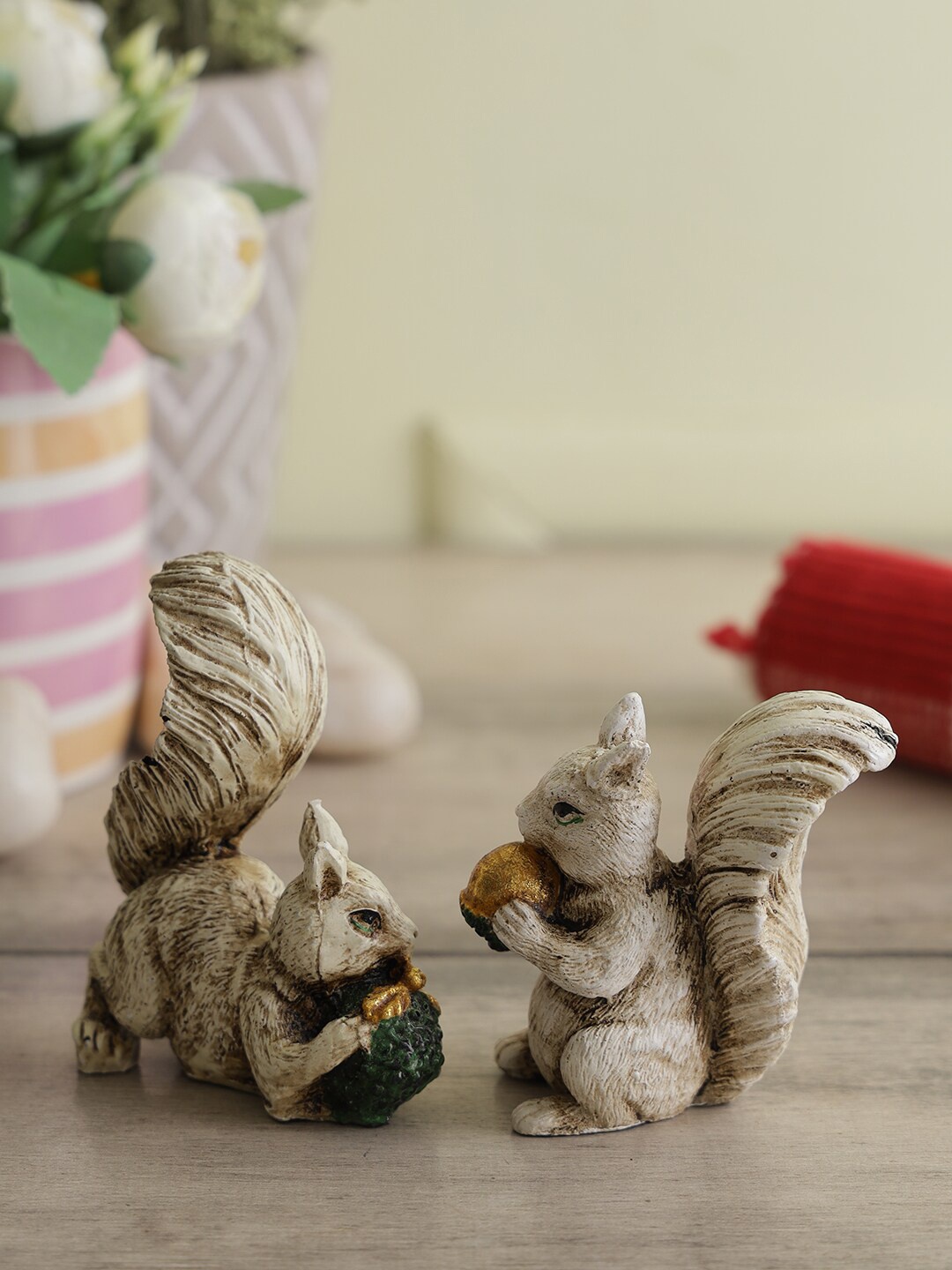 

CraftVatika Set of 2 Beige Squirrels Holding Nuts Showpiece
