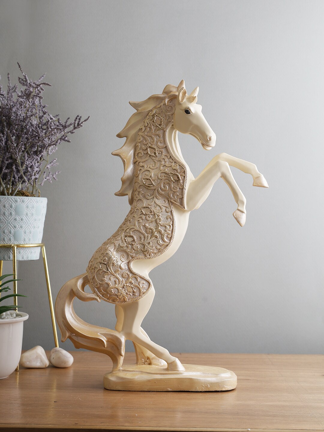 

CraftVatika Cream-Coloured Standing Horse Showpiece Statue Idol
