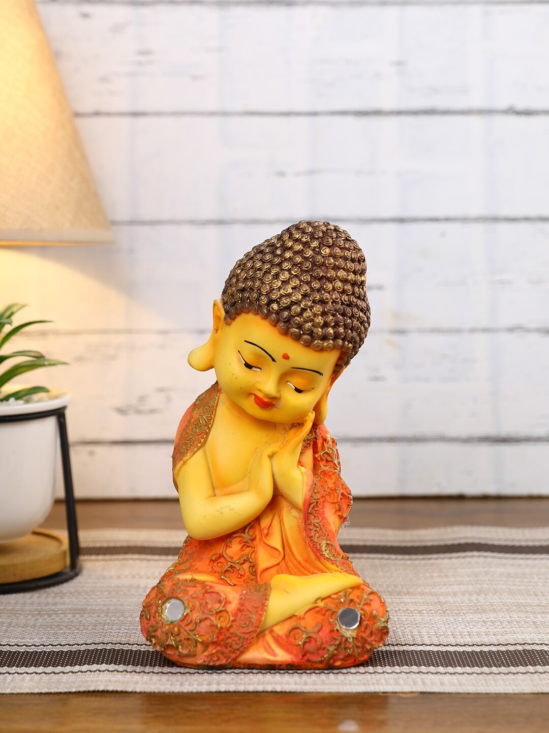 

CraftVatika Orange & Yellow Monk Buddha Idols Statue Showpiece