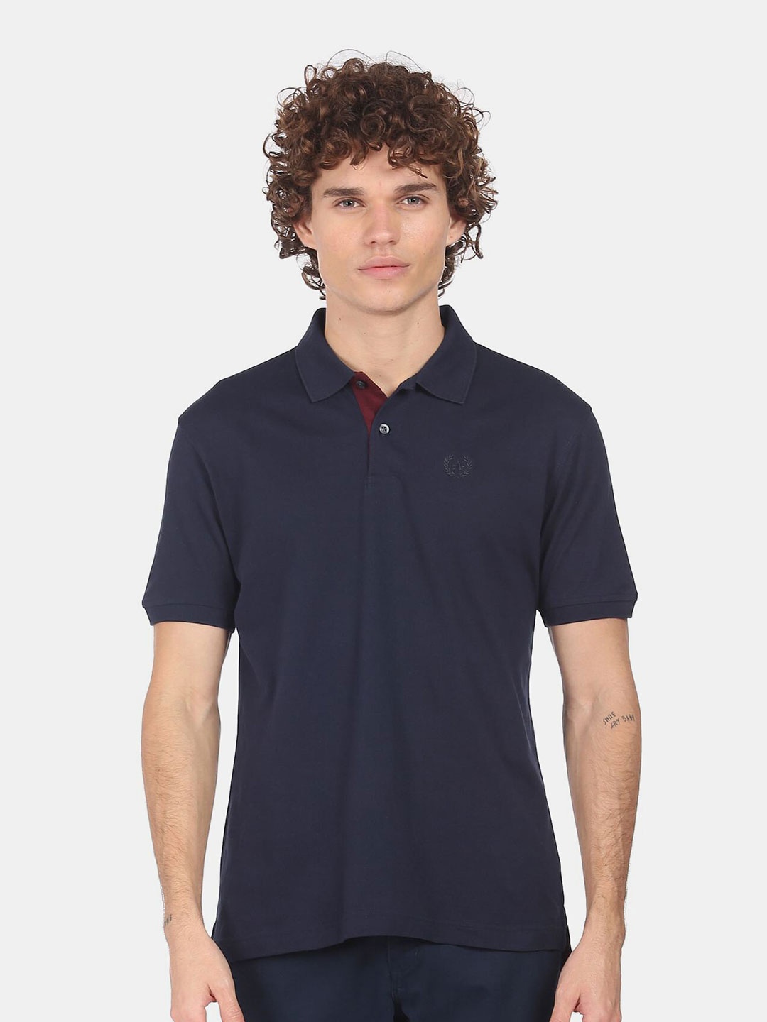 

Arrow Men Navy Blue Pure Cotton Polo Collar T-shirt