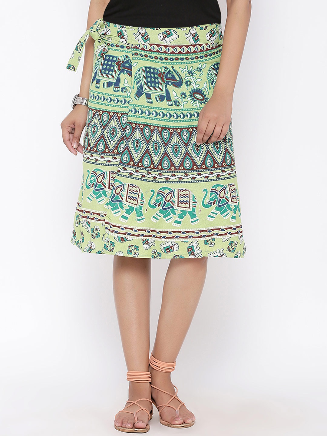

SOUNDARYA Green Printed Wrap-Around Skirt