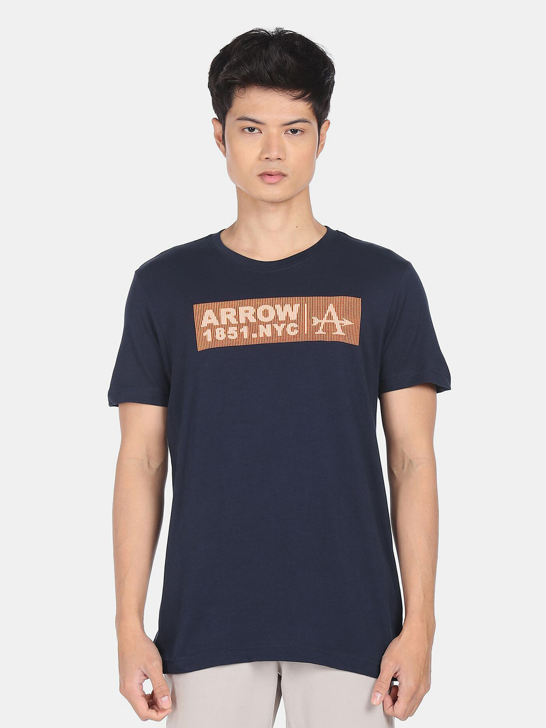 

Arrow Men Blue Typography Printed T-shirt, Navy blue