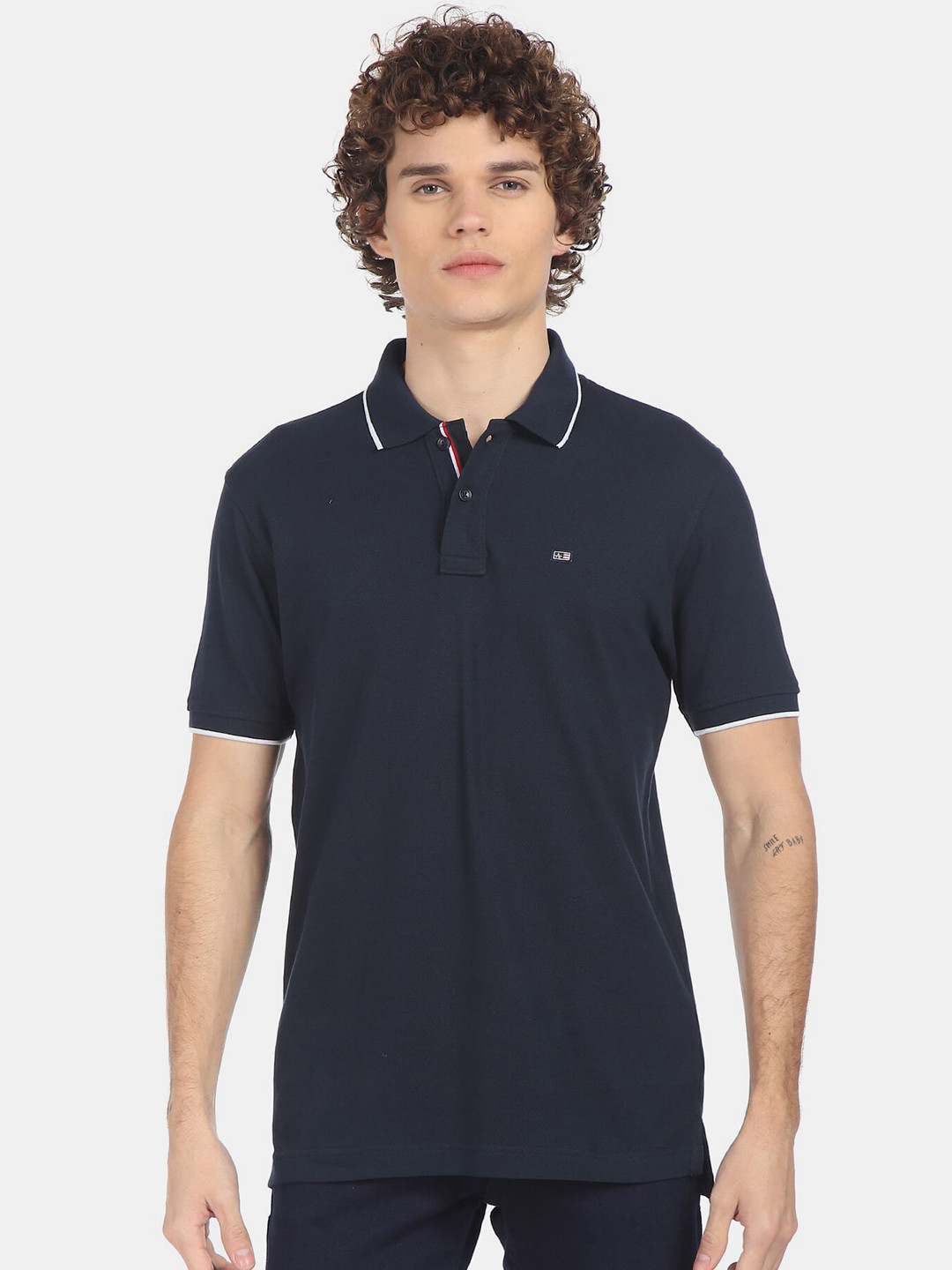 

Arrow Men Navy Blue Polo Collar Cotton T-shirt