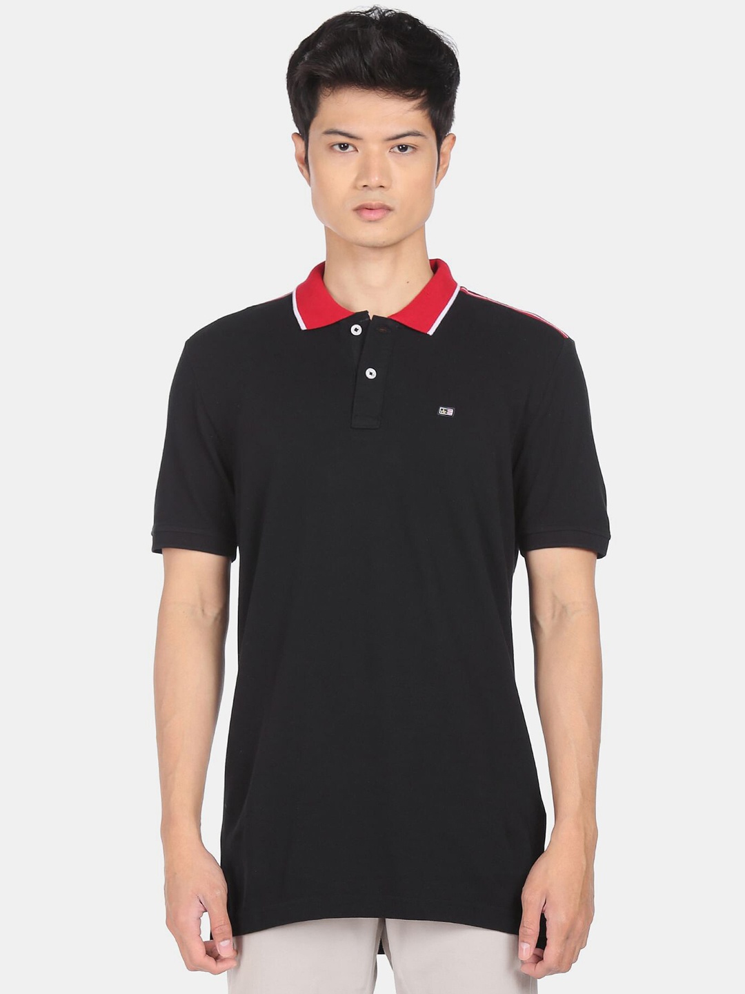 

Arrow Men Black Polo Collar Pockets T-shirt