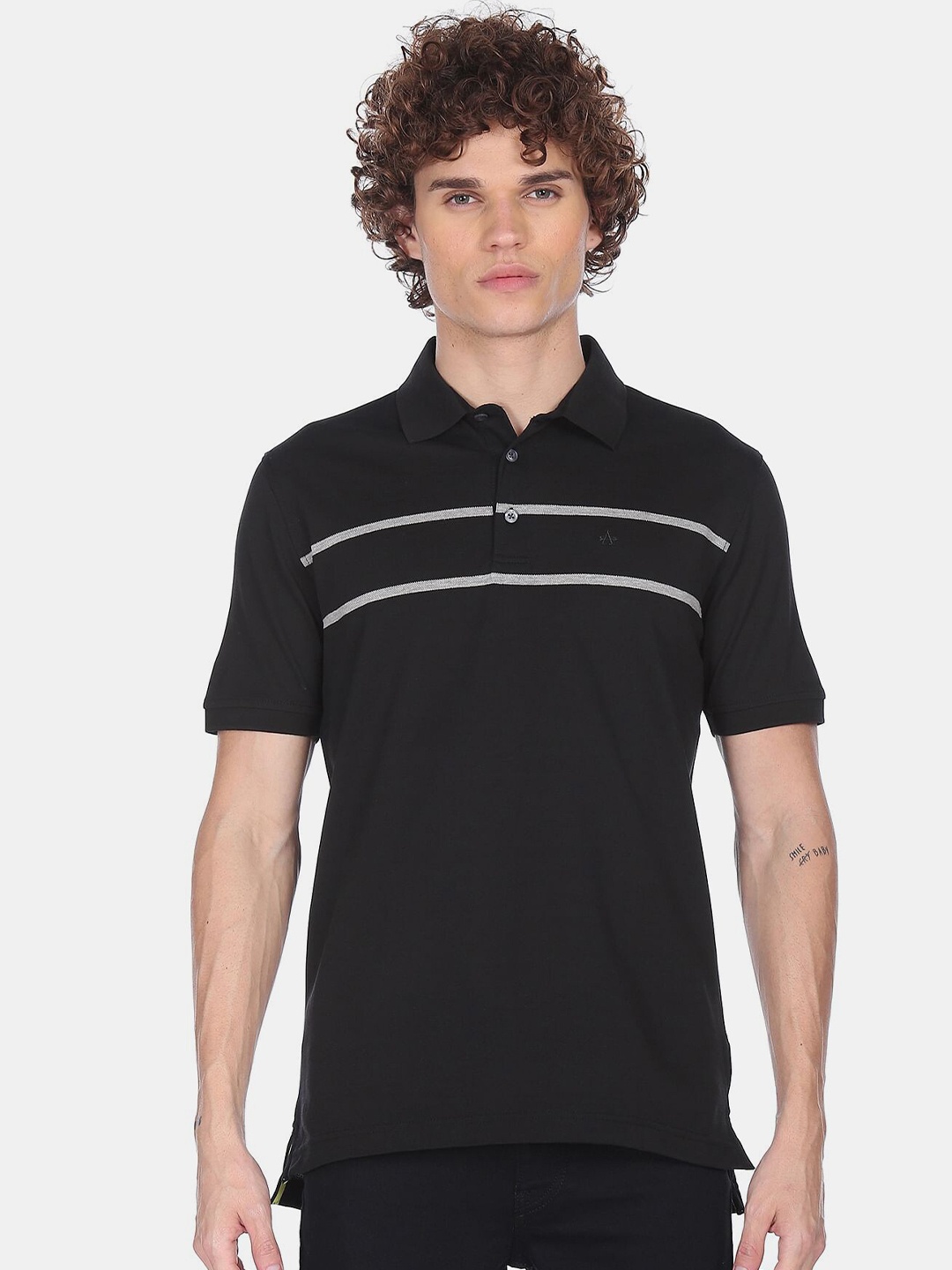 

Arrow Men Black & White Polo Collar Cotton T-shirt