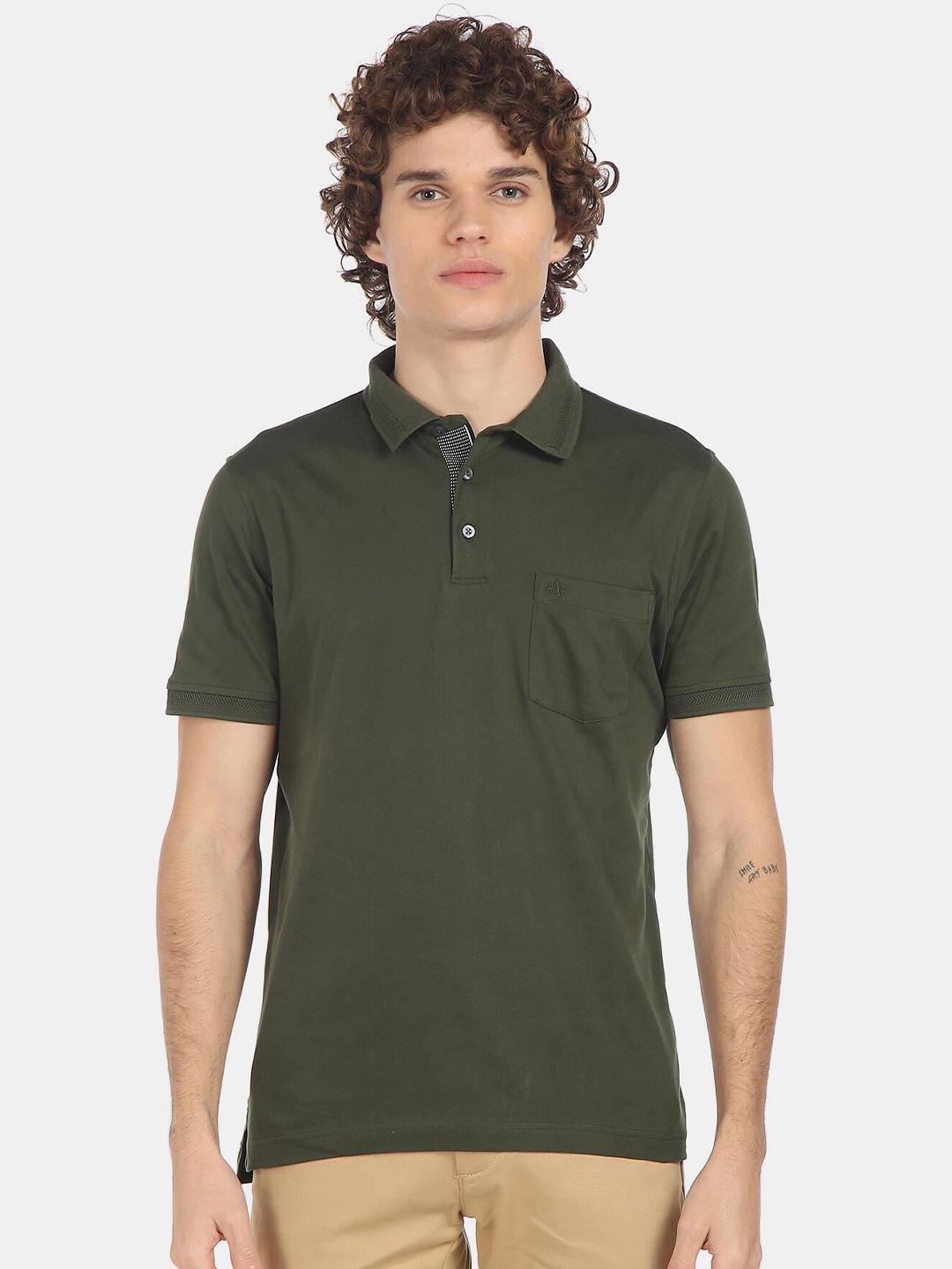 

Arrow Men Olive Green Polo Collar T-shirt