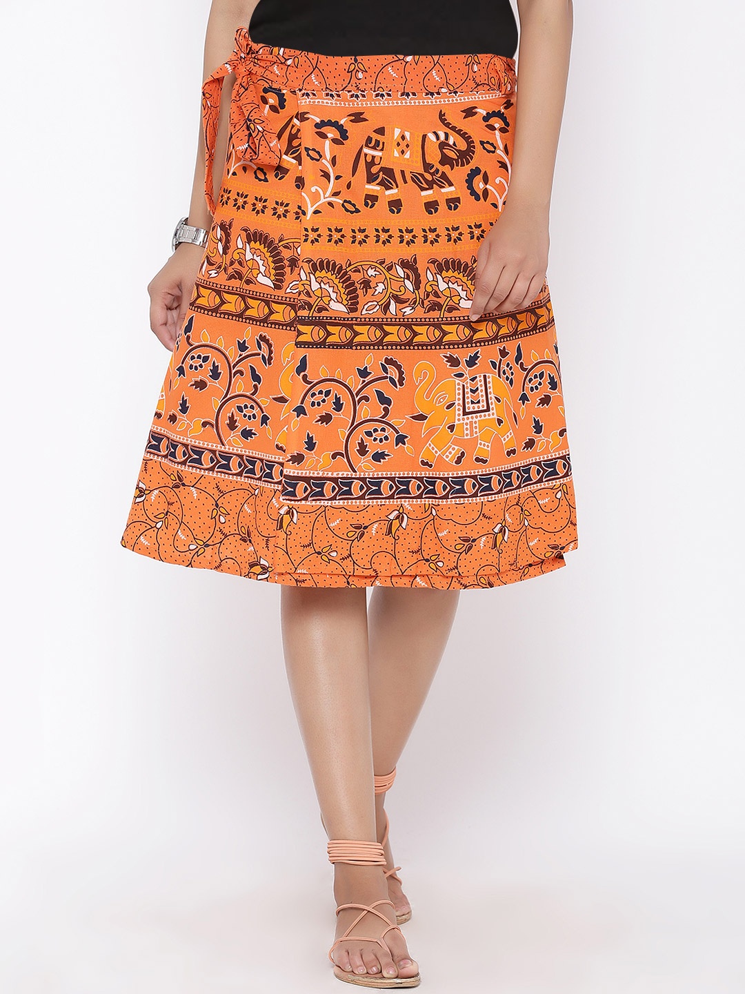 

SOUNDARYA Orange Printed Wrap-Around Skirt