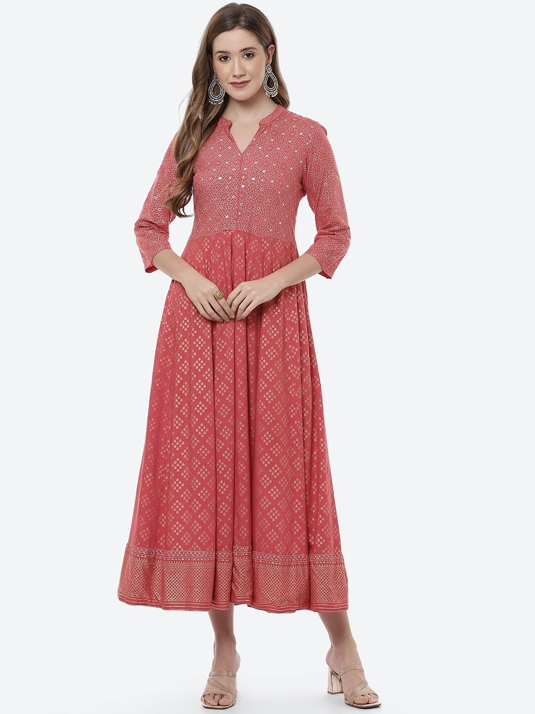 

Rangriti Fuchsia Ethnic Motifs Ethnic Midi Dress