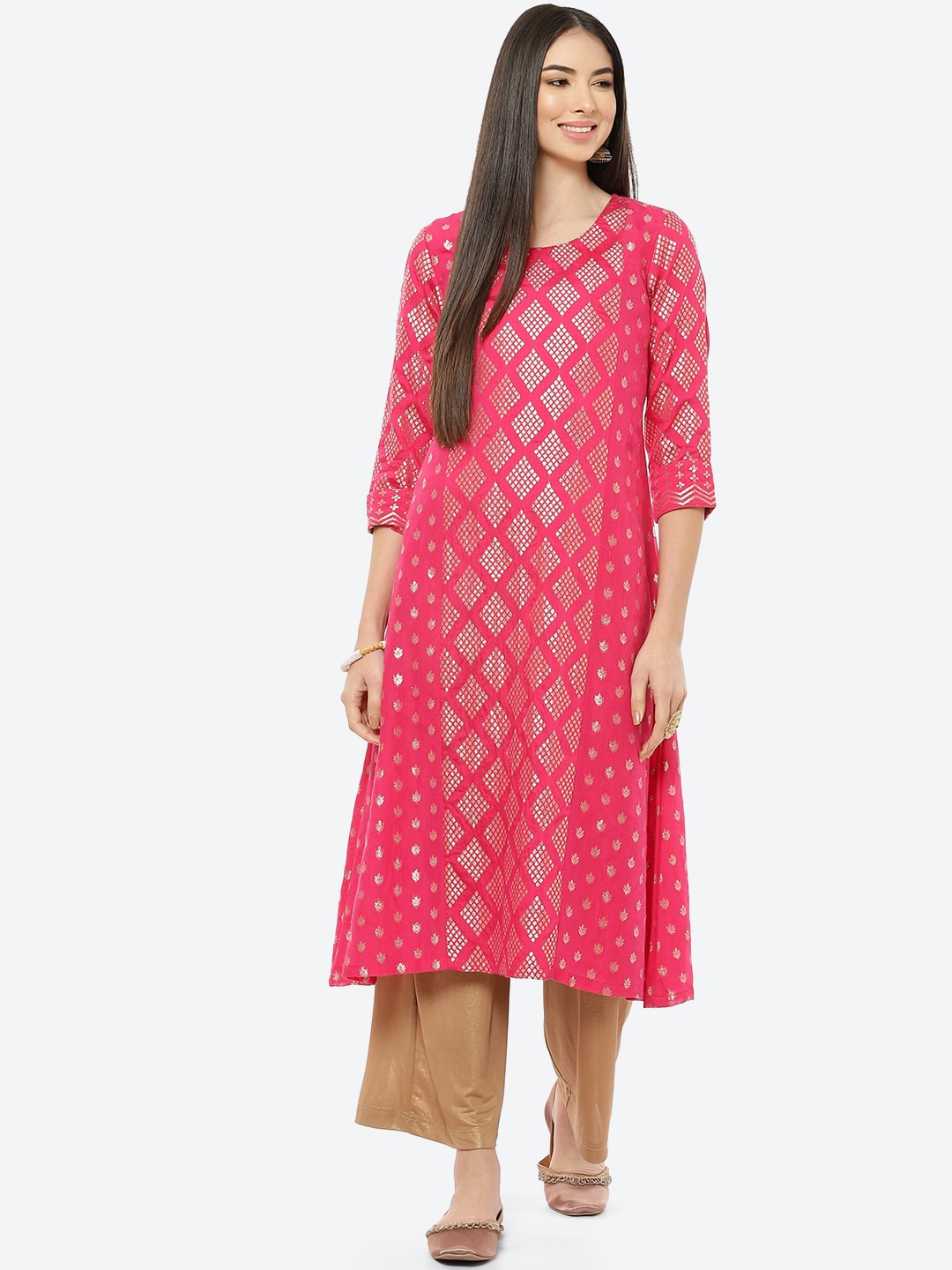 

Rangriti Women Fuchsia Ethnic Motifs Printed Kurta