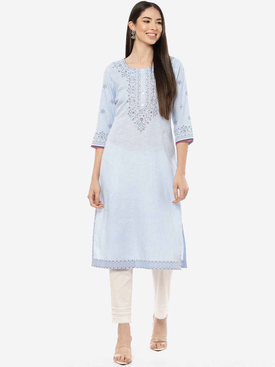 

Rangriti Blue Ethnic Motifs Yoke Design Kurta