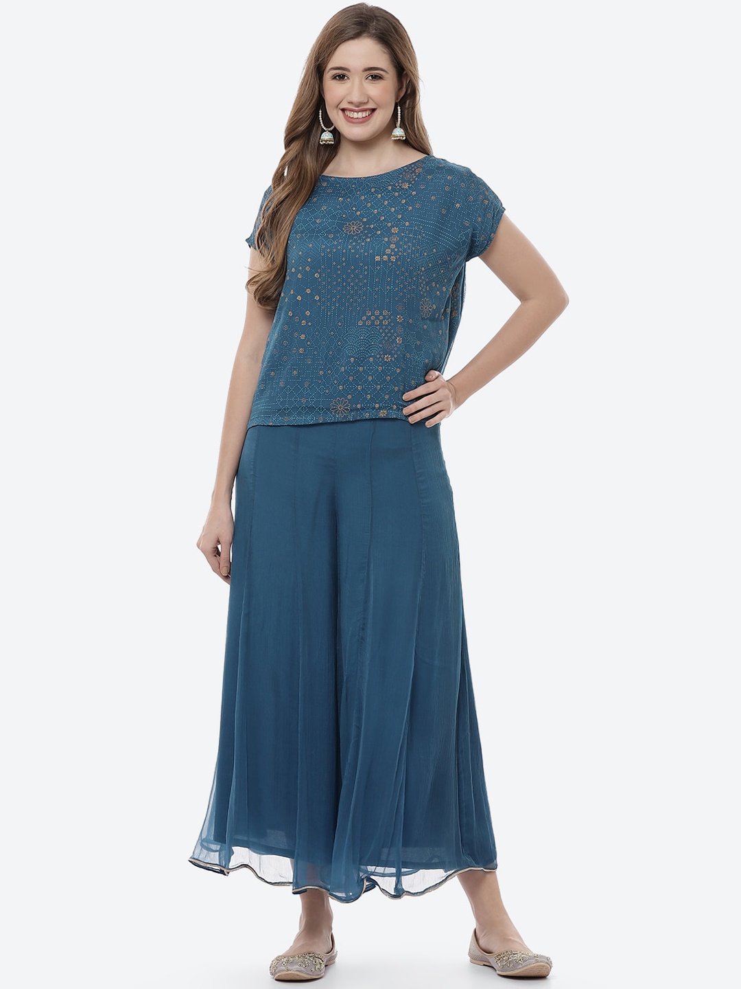 

Rangriti Women Blue Printed Kurta With Palazzos