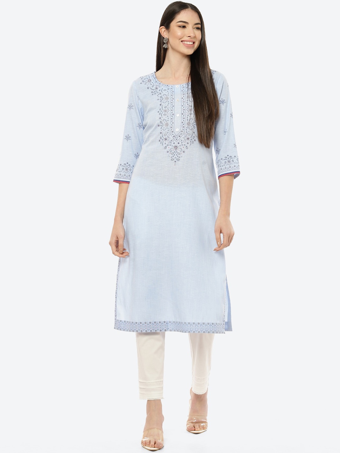 

Rangriti Women Blue Ethnic Motifs Yoke Design Kurta