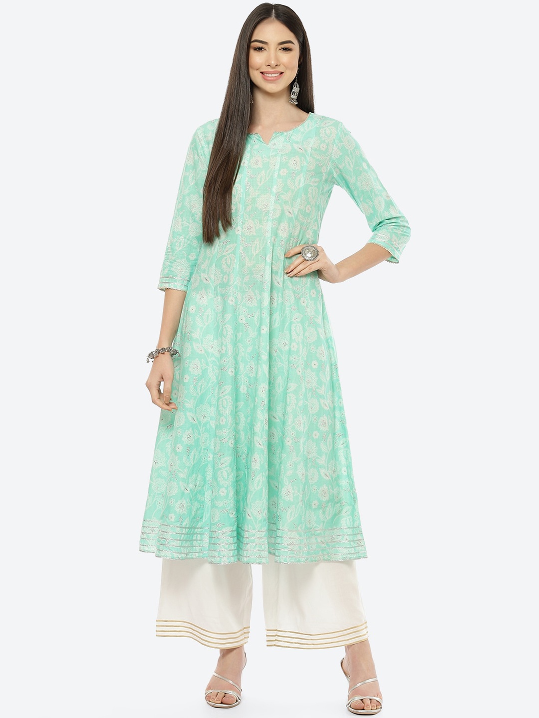 

Rangriti Women Green Floral Printed Anarkali Kurta