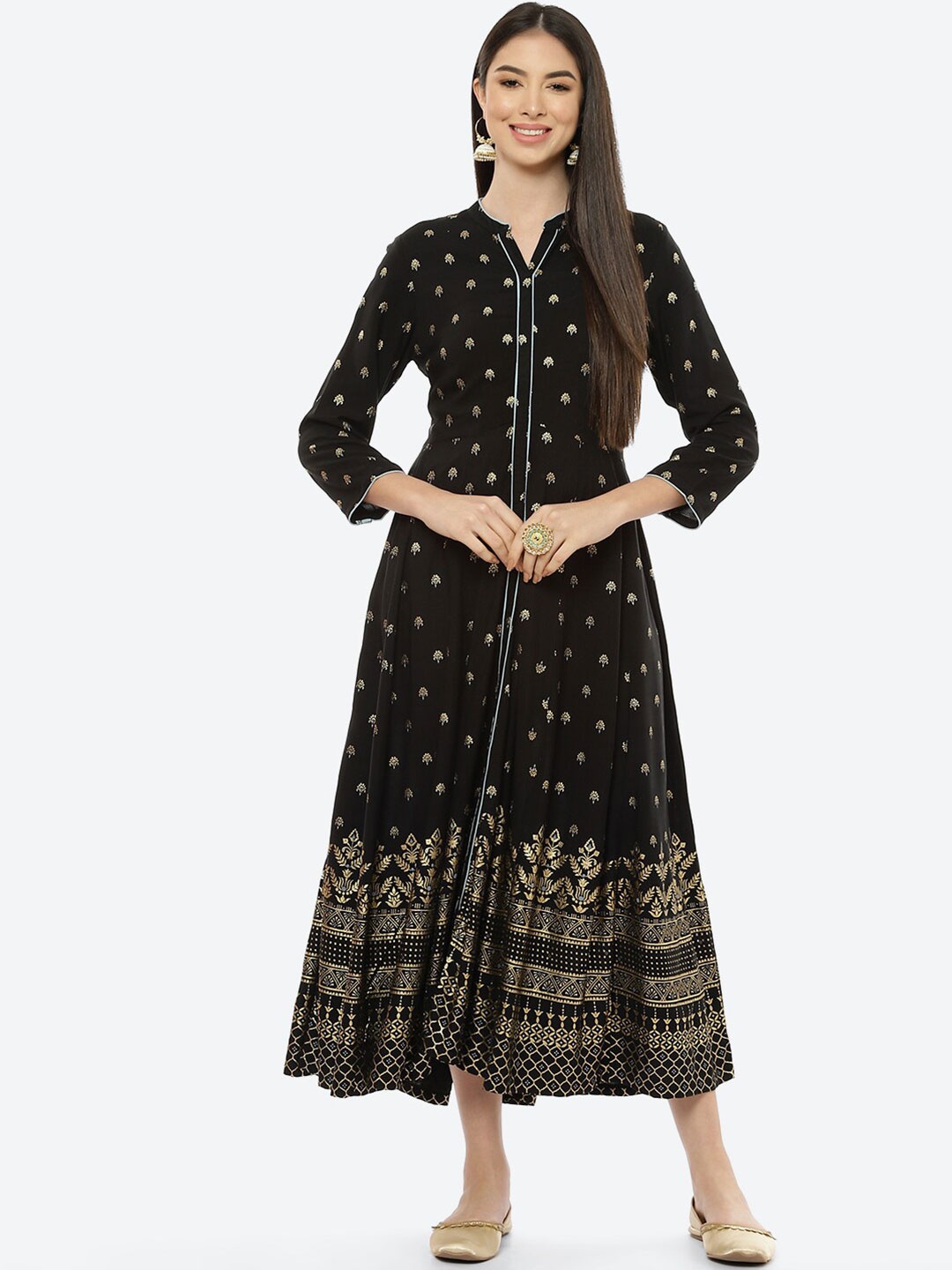 

Rangriti Black Ethnic Motifs Ethnic A-Line Midi Dress