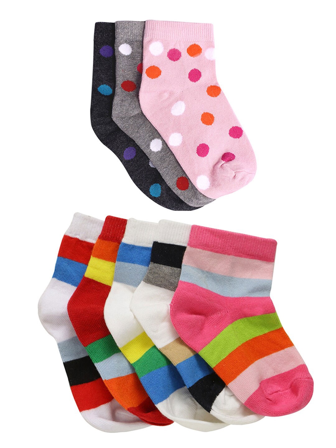 

FOOTPRINT 8 Pairs Infant Kids Patterned Ankle-Length Organic Cotton Socks, Pink