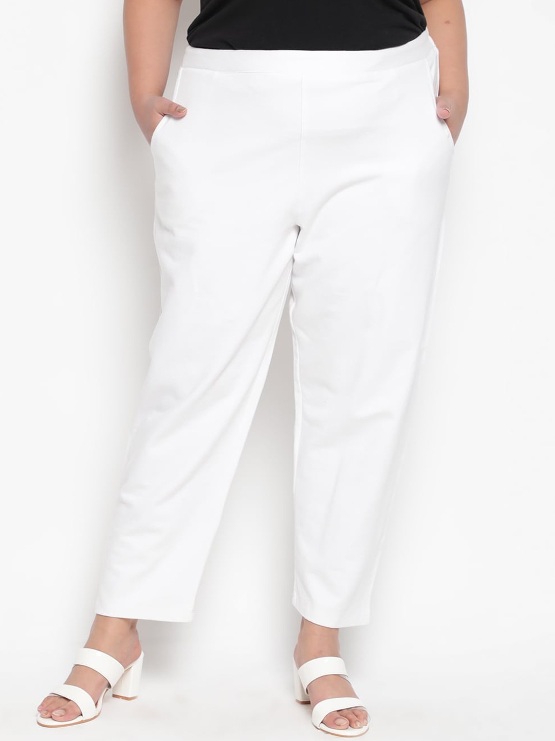 

Amydus Women Plus Size White Fleece Winter Trousers