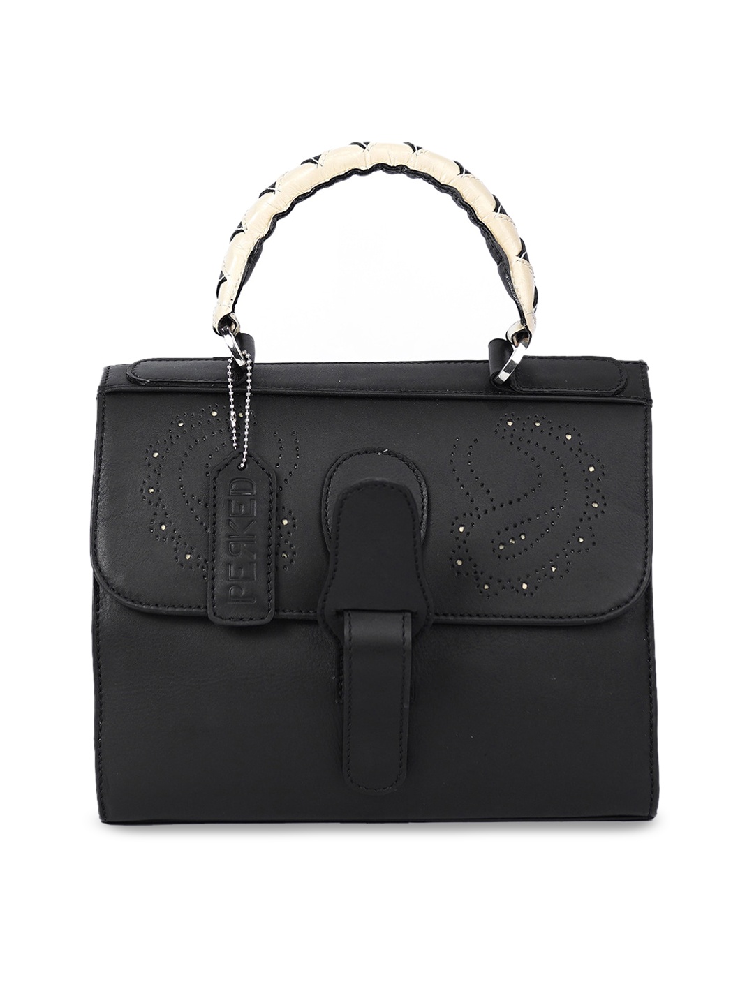 

PERKED Black Leather Structured Handheld Bag
