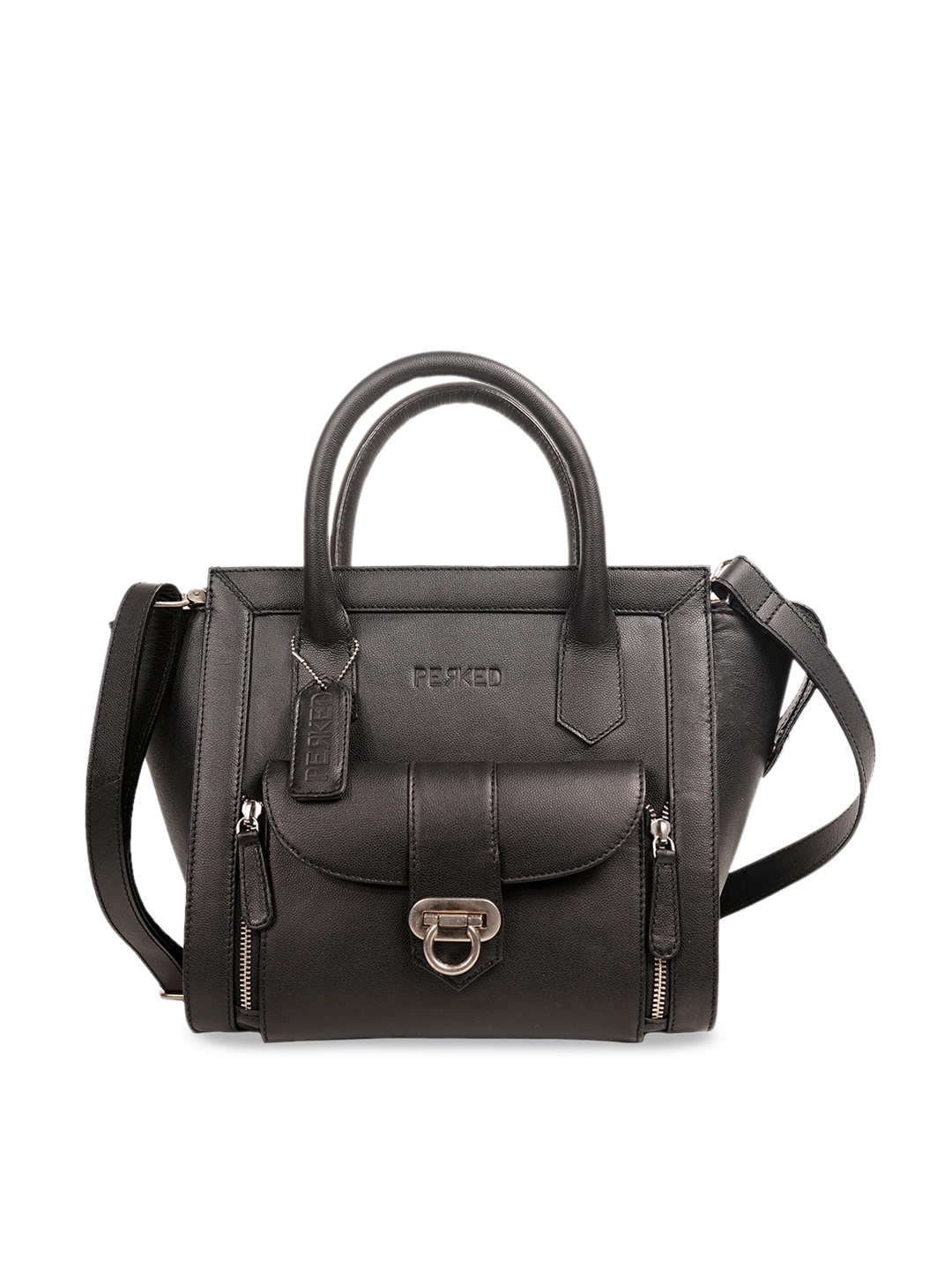 

PERKED Madeleine Textured Leather Swagger Handheld Bag, Black