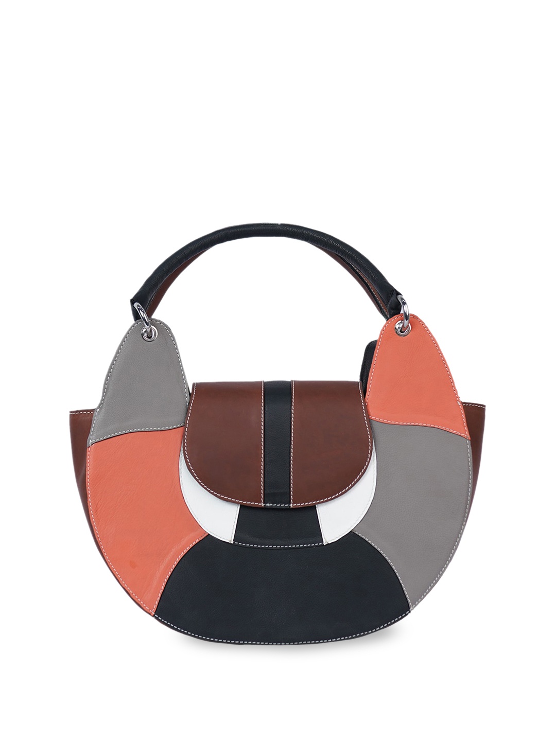 

PERKED Colourblocked Leather Half Moon Handheld Bag, Brown
